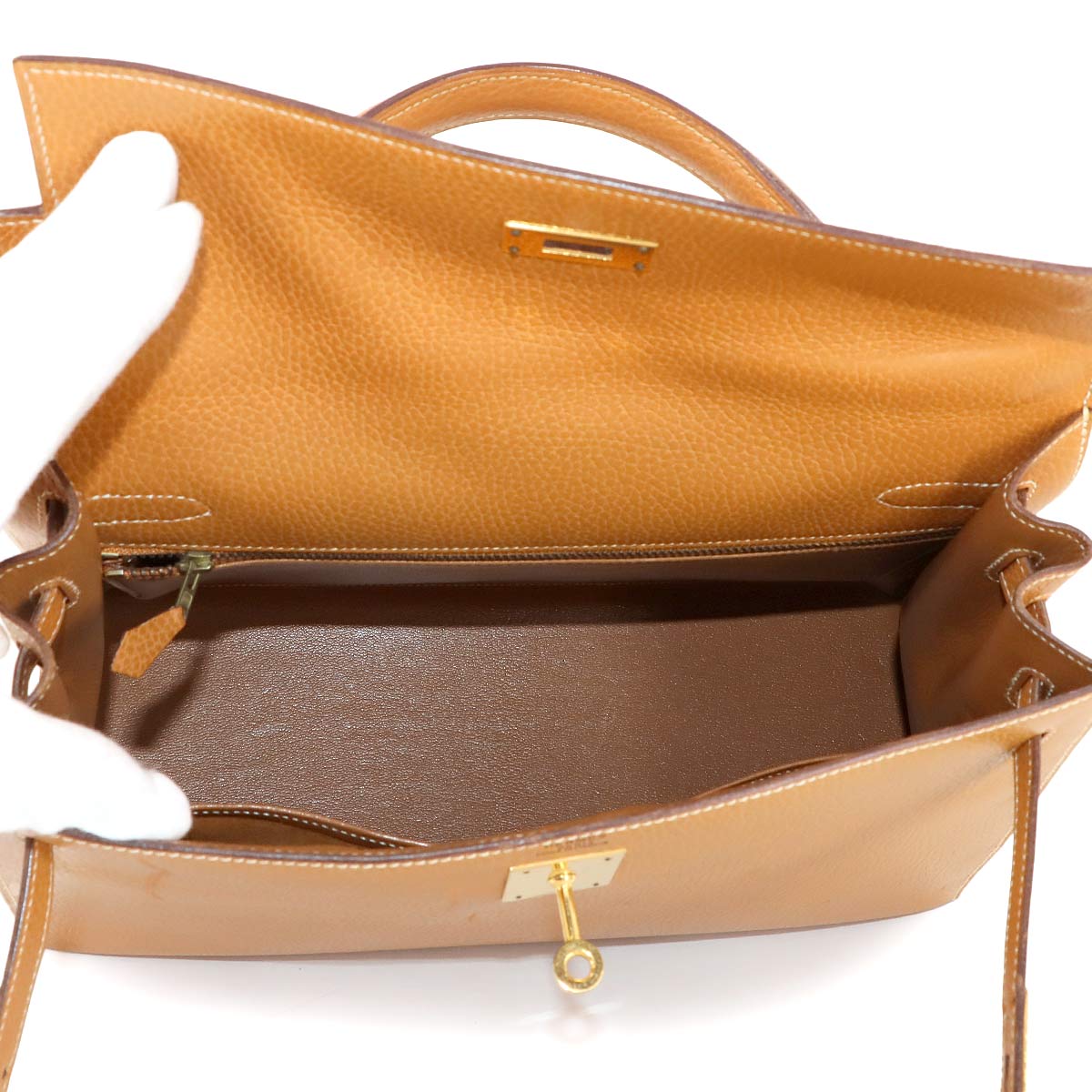 Kelly 32 2way Hand Shoulder Bag Ardennes Natural Brown Vintage