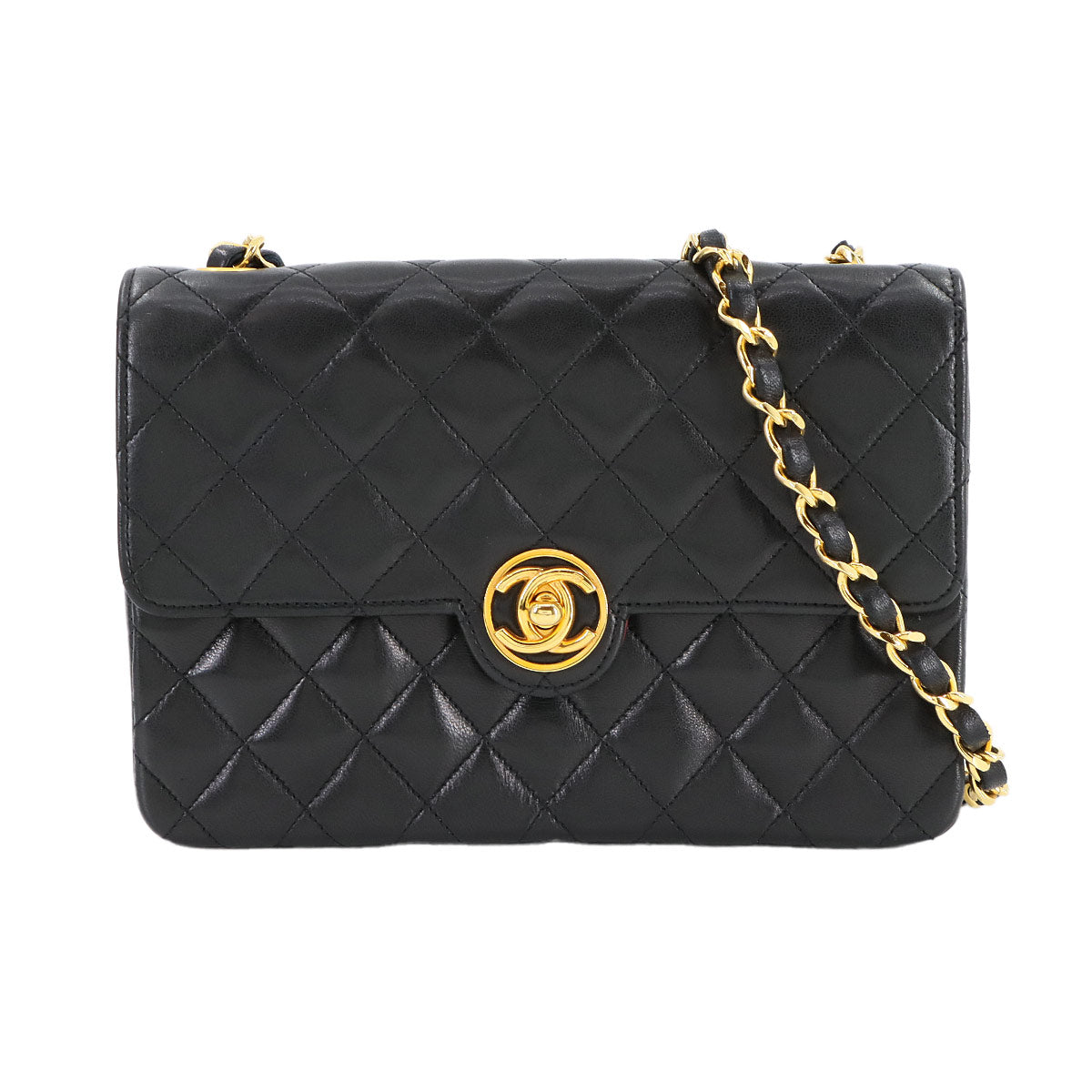 Mini Matelasse Chain Shoulder Bag Leather Black Purse