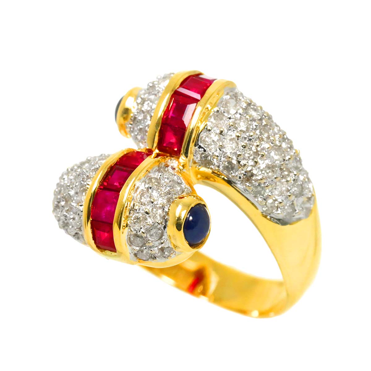 Sapphire Ruby 2.15ct Diamond 0.95ct Ring 18K 750 6-6.25(US)