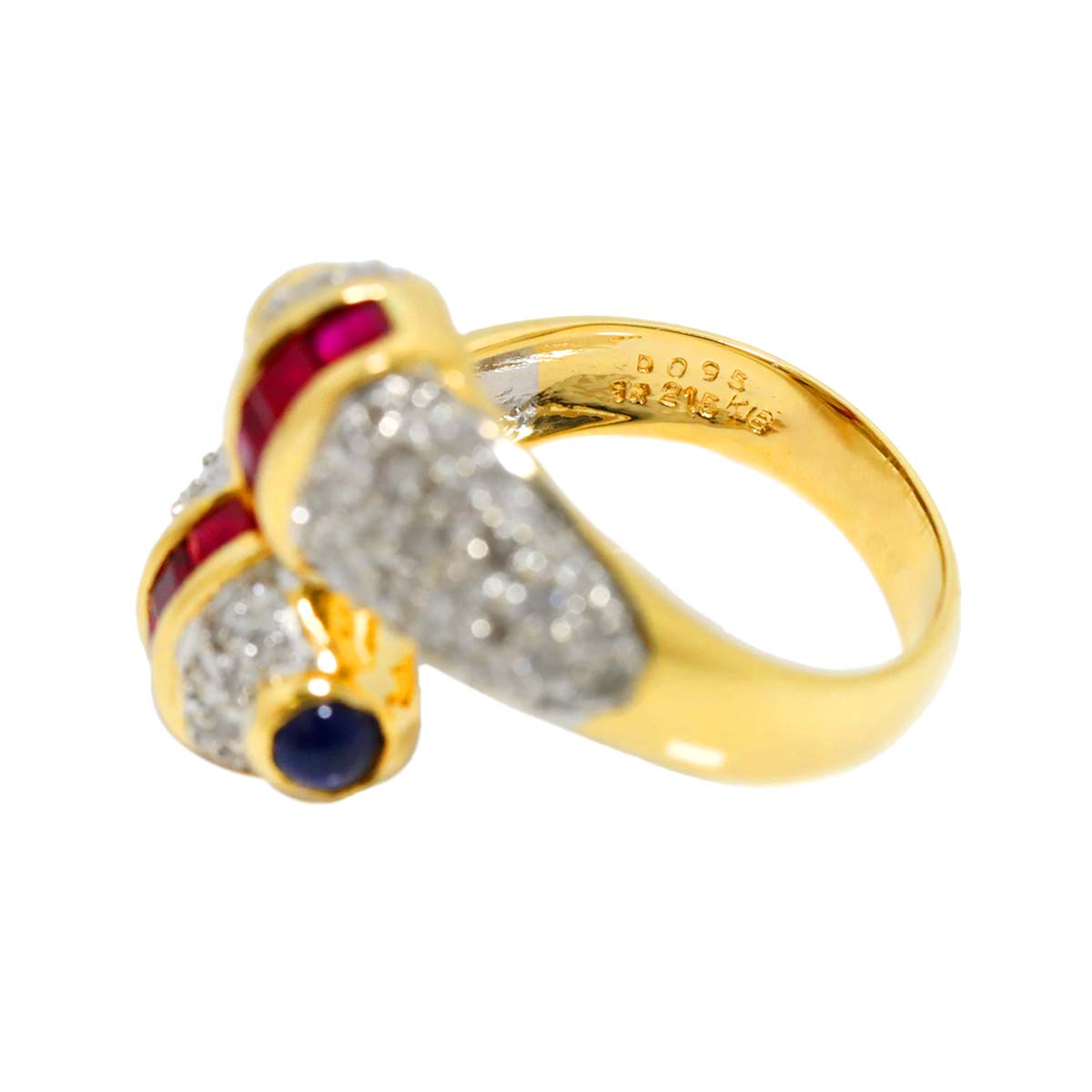 Sapphire Ruby 2.15ct Diamond 0.95ct Ring 18K 750 6-6.25(US)