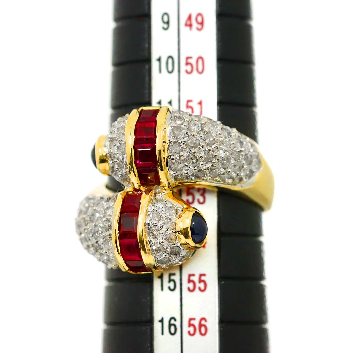 Sapphire Ruby 2.15ct Diamond 0.95ct Ring 18K 750 6-6.25(US)
