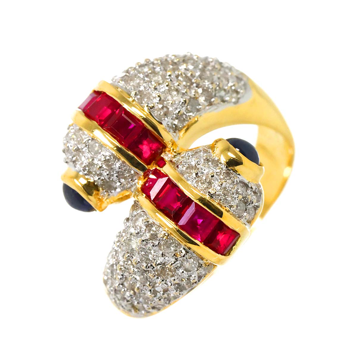 Sapphire Ruby 2.15ct Diamond 0.95ct Ring 18K 750 6-6.25(US)