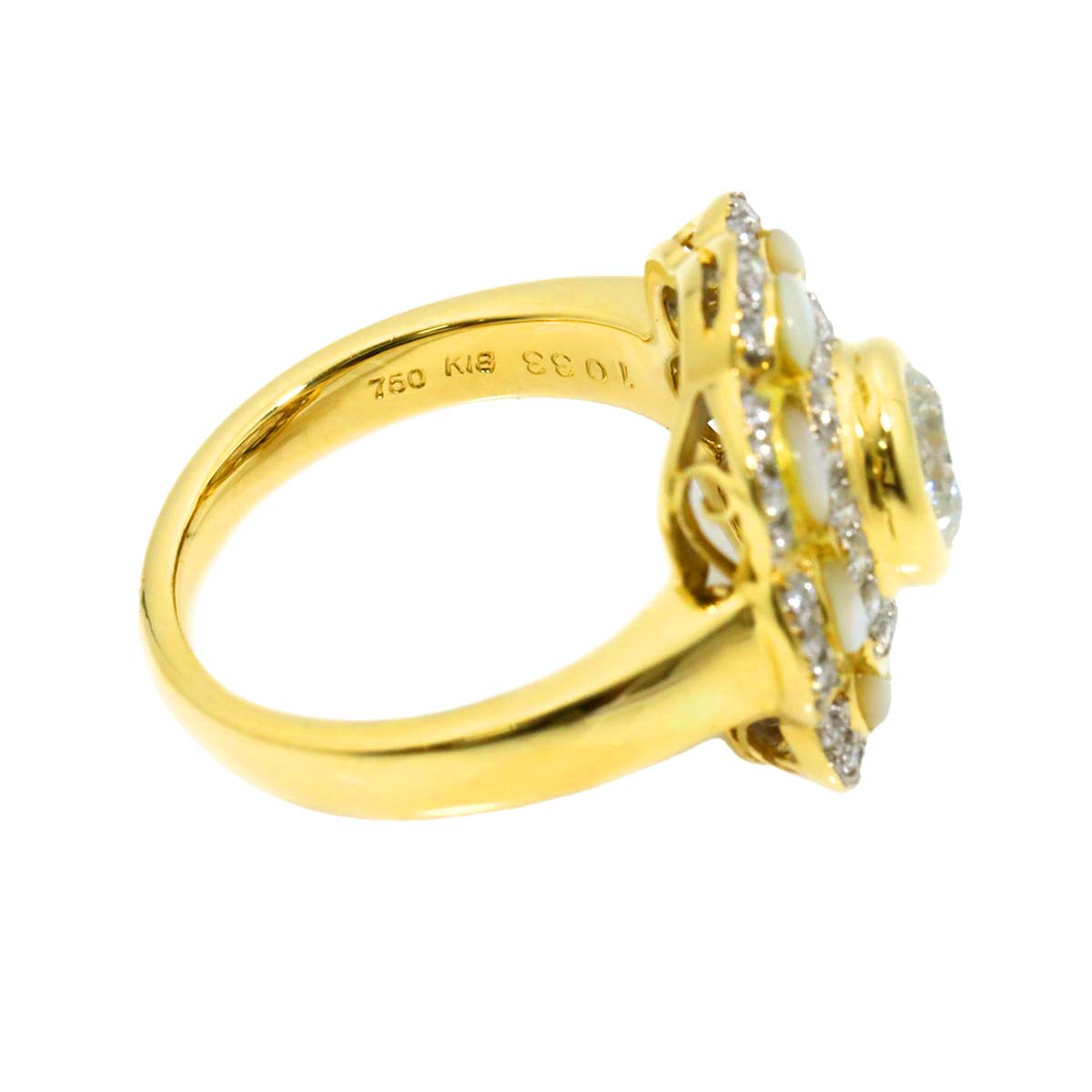 Diamond 1.033ct/0.44ct Shell Ring 18K YG Yellow Gold 750 6-6.25(US)