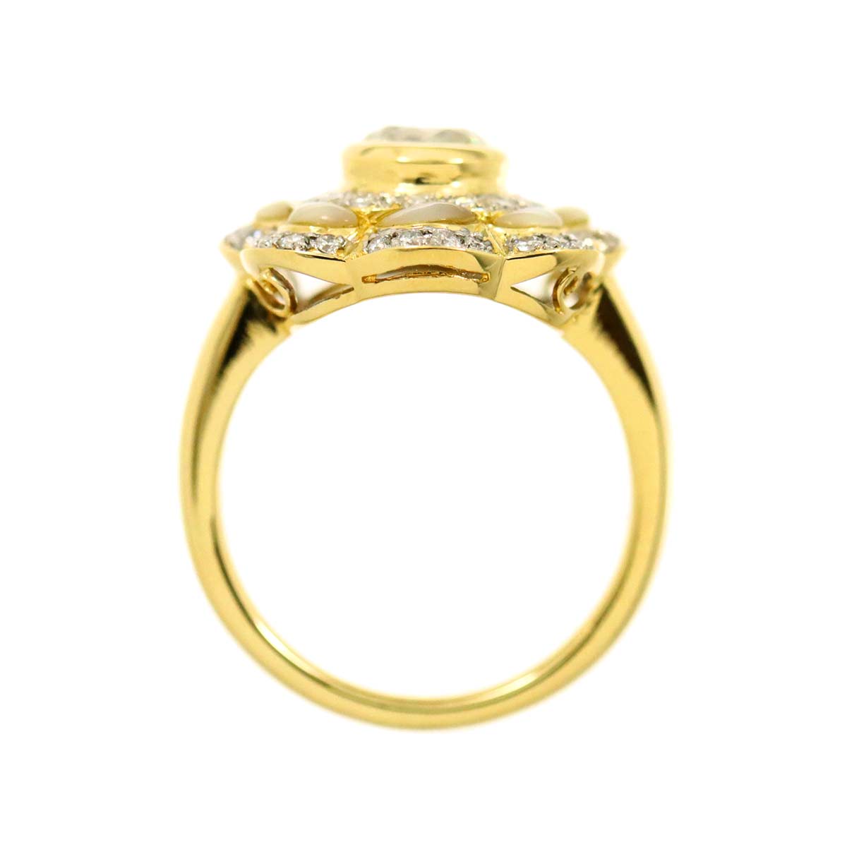 Diamond 1.033ct/0.44ct Shell Ring 18K YG Yellow Gold 750 6-6.25(US)