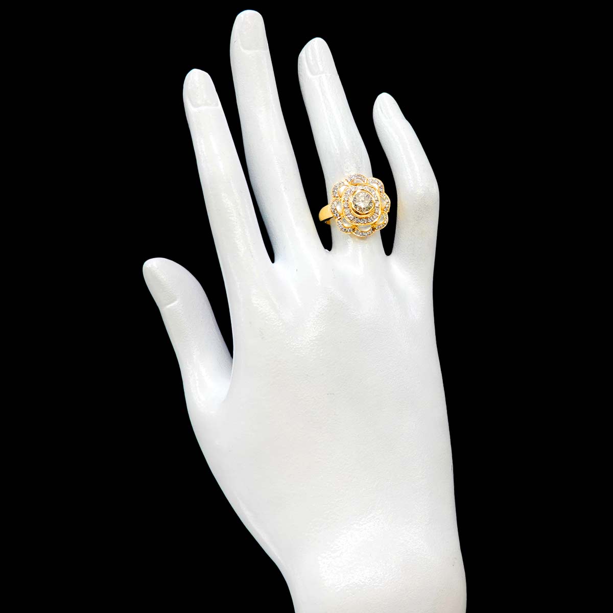 Diamond 1.033ct/0.44ct Shell Ring 18K YG Yellow Gold 750 6-6.25(US)