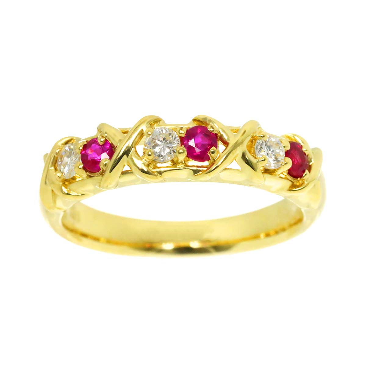 Ruby 0.29ct Diamond 0.17ct Ring 18K Yellow Gold 750 6-6.25(US)