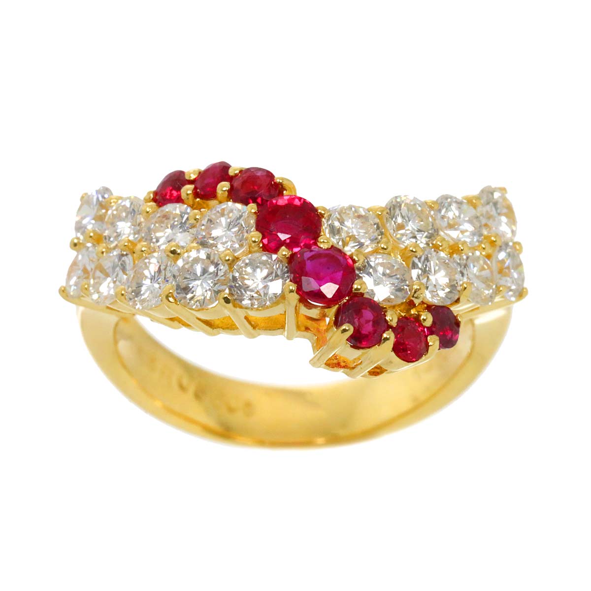 Ruby 0.58ct Diamond 1.41ct Ring 18K Yellow Gold 750 5.25-5.5(US)