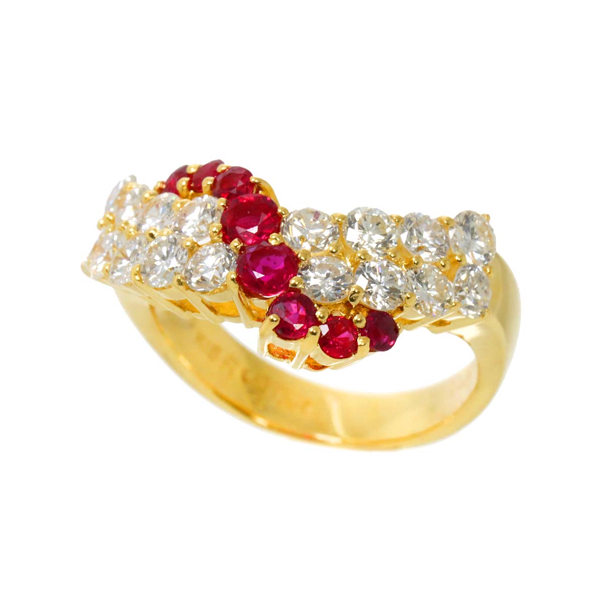 Ruby 0.58ct Diamond 1.41ct Ring 18K Yellow Gold 750 5.25-5.5(US)