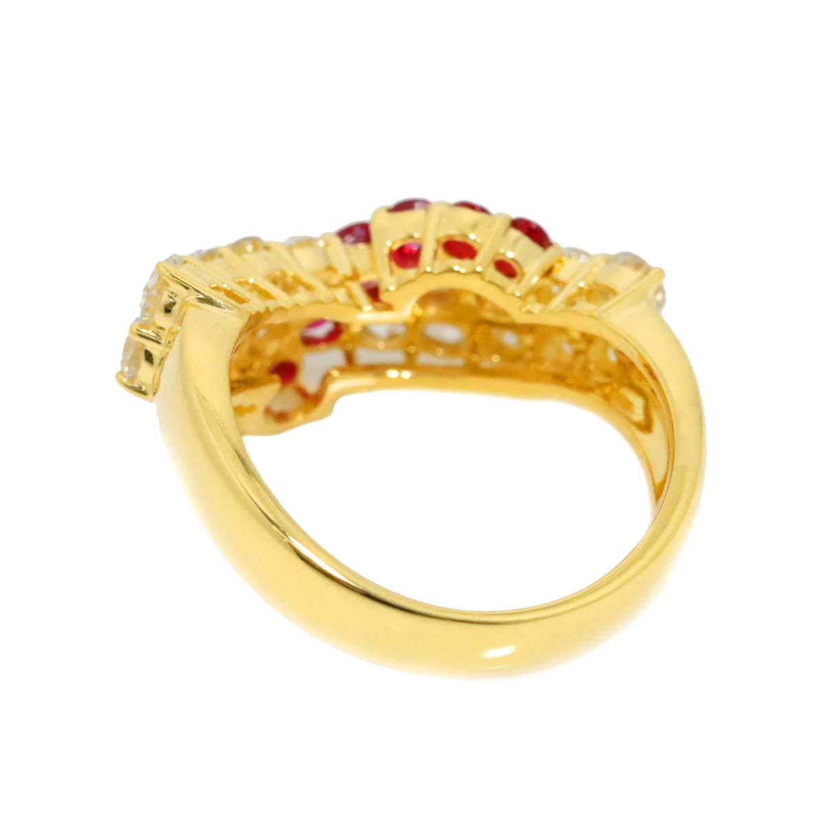 Ruby 0.58ct Diamond 1.41ct Ring 18K Yellow Gold 750 5.25-5.5(US)