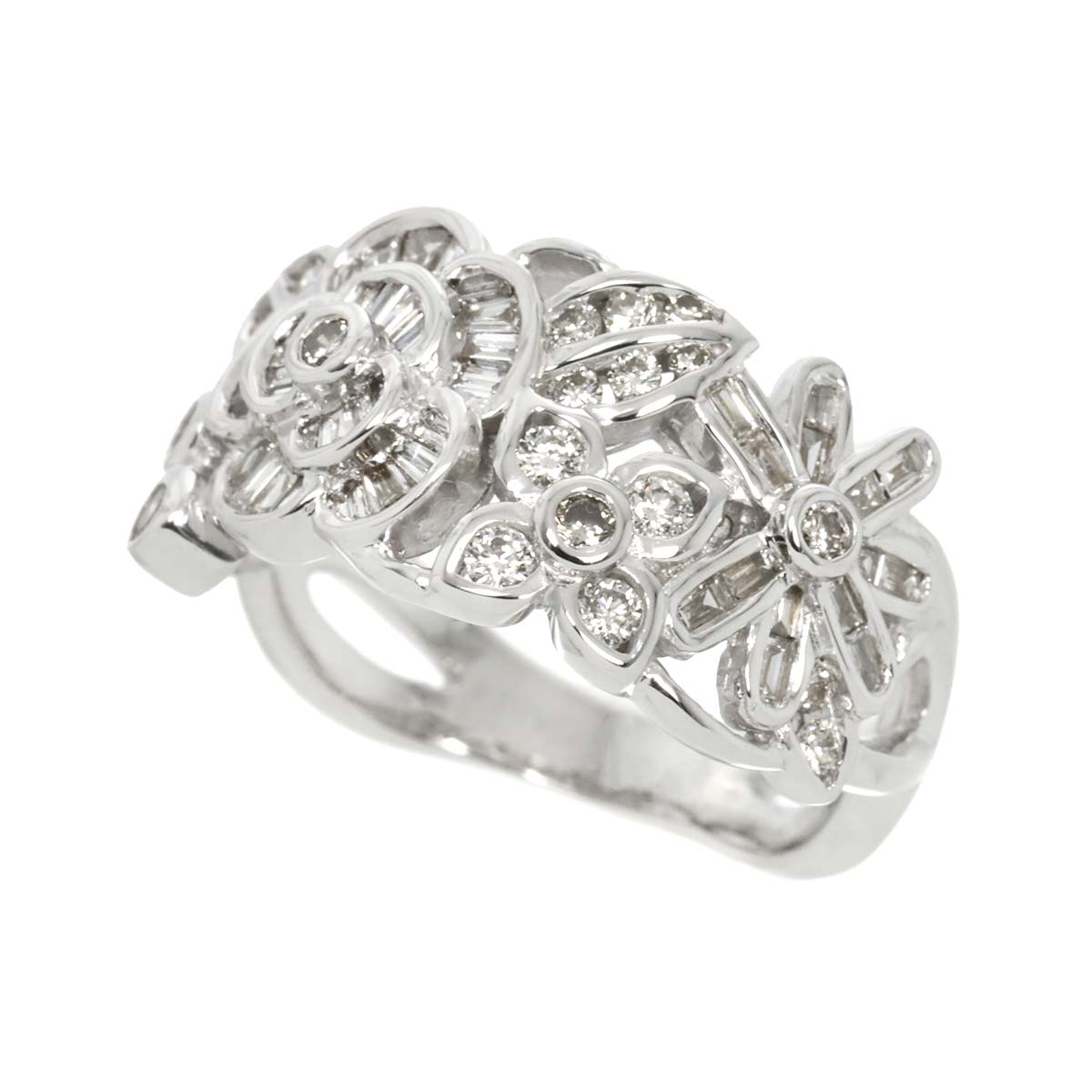 Diamond 0.74ct Ring 18K K18 WG White Gold size6.5-6.75(US)