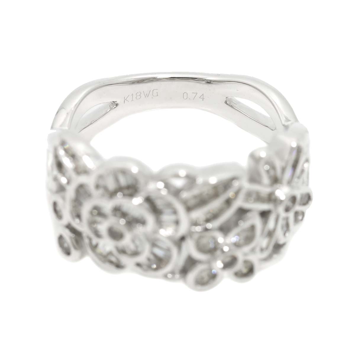 Diamond 0.74ct Ring 18K K18 WG White Gold size6.5-6.75(US)