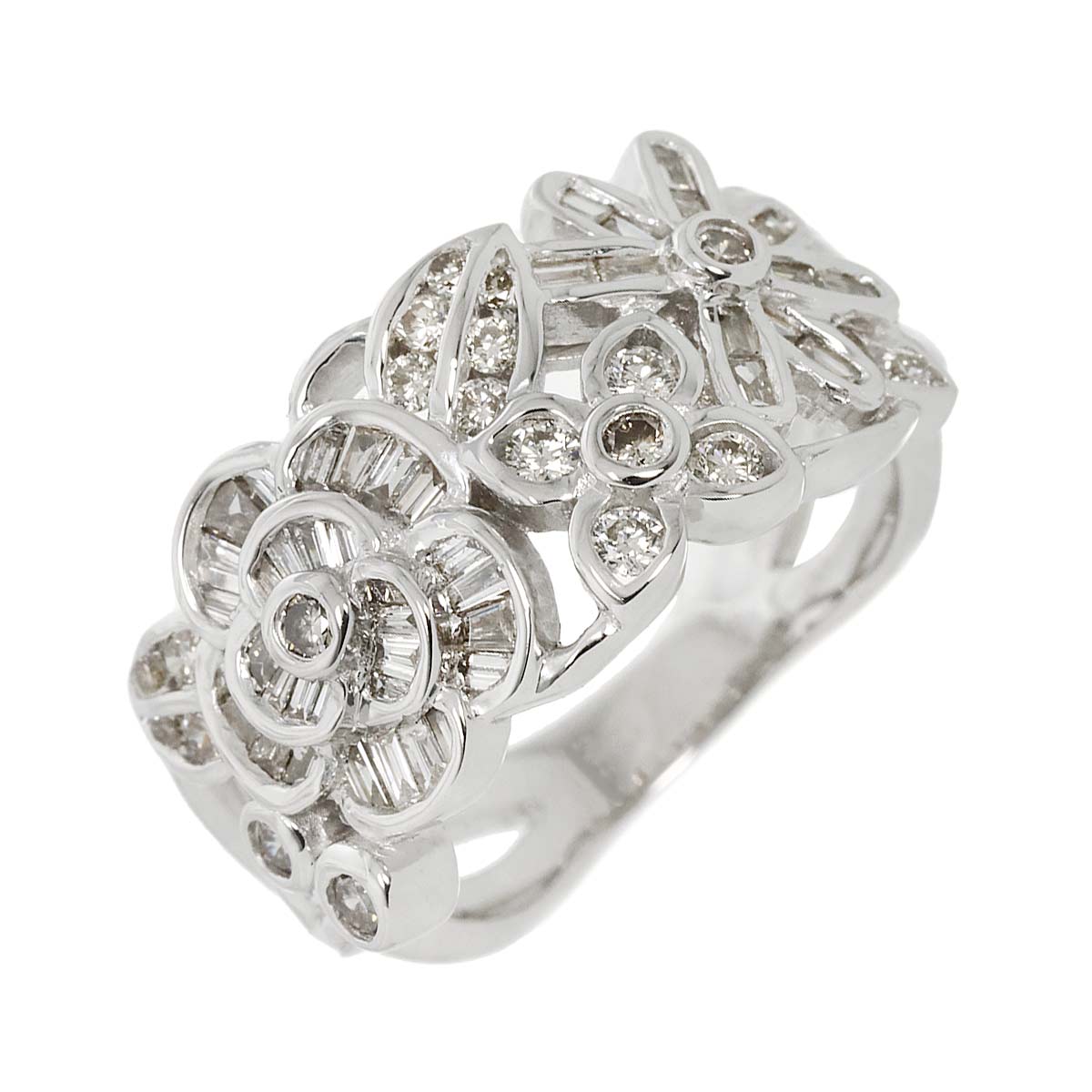 Diamond 0.74ct Ring 18K K18 WG White Gold size6.5-6.75(US)