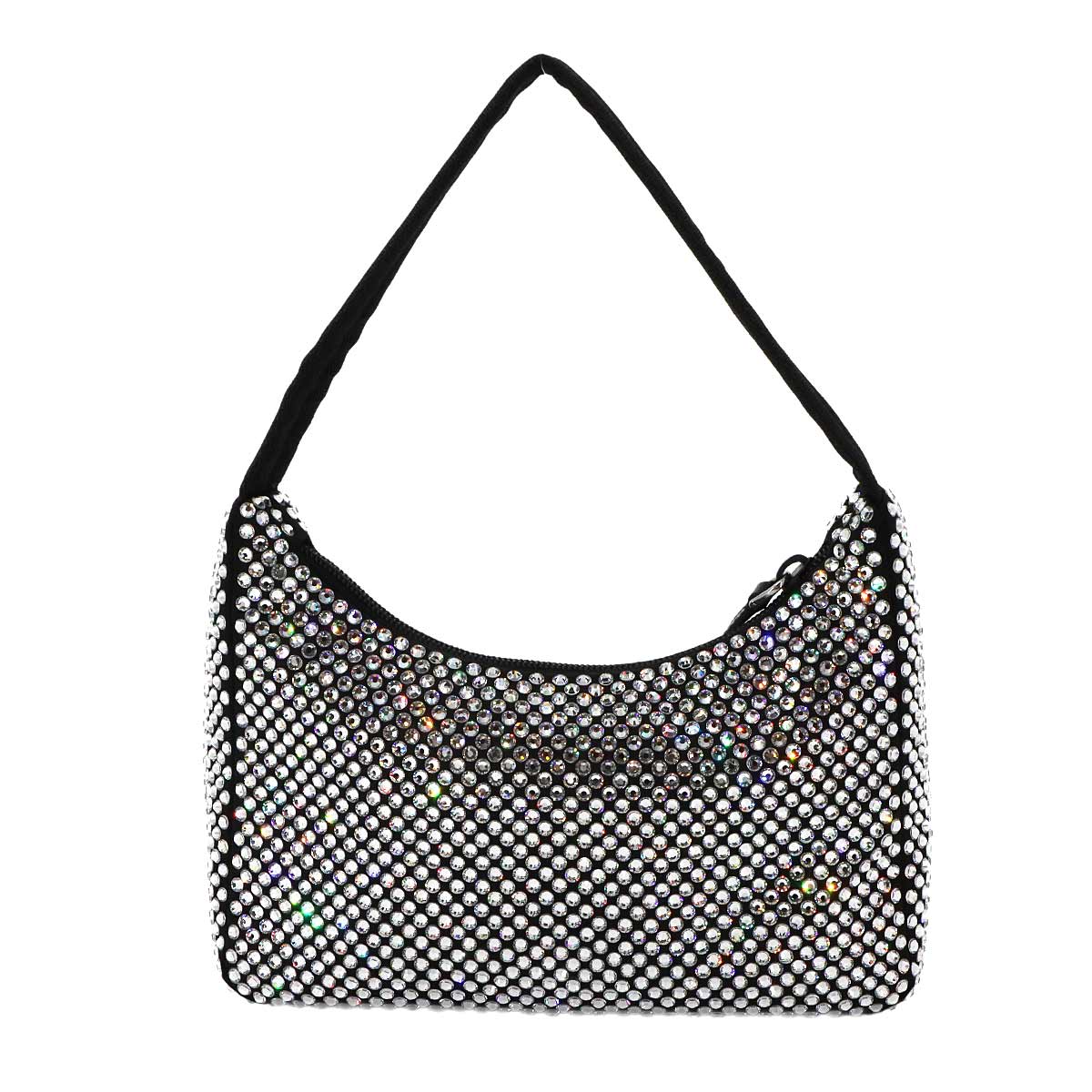 Re-Edition 2000 Mini Hand Bag Satin Rhinestone Black 1NE515