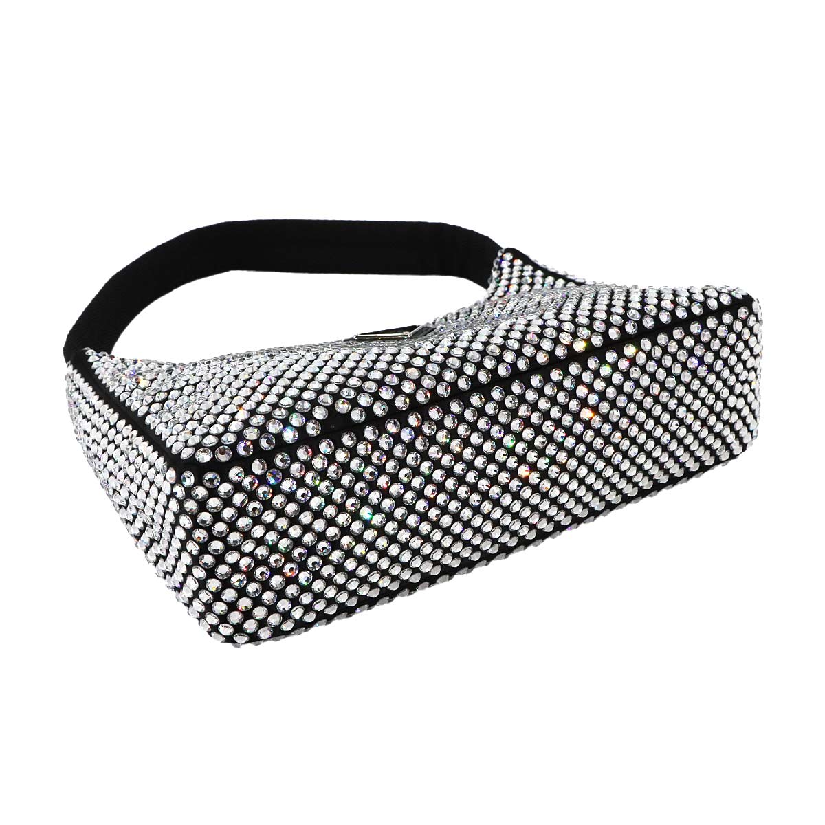 Re-Edition 2000 Mini Hand Bag Satin Rhinestone Black 1NE515