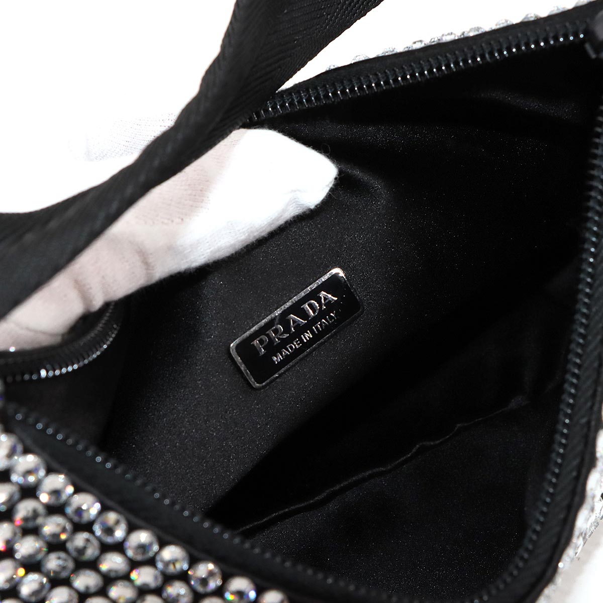 Re-Edition 2000 Mini Hand Bag Satin Rhinestone Black 1NE515