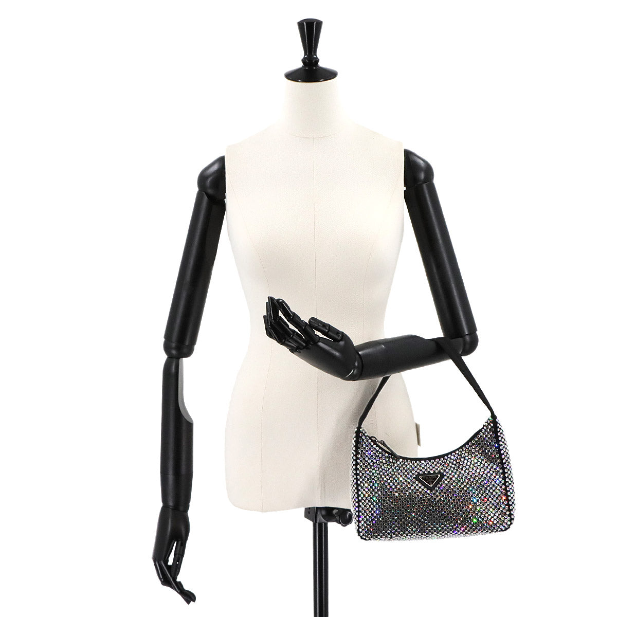 Re-Edition 2000 Mini Hand Bag Satin Rhinestone Black 1NE515