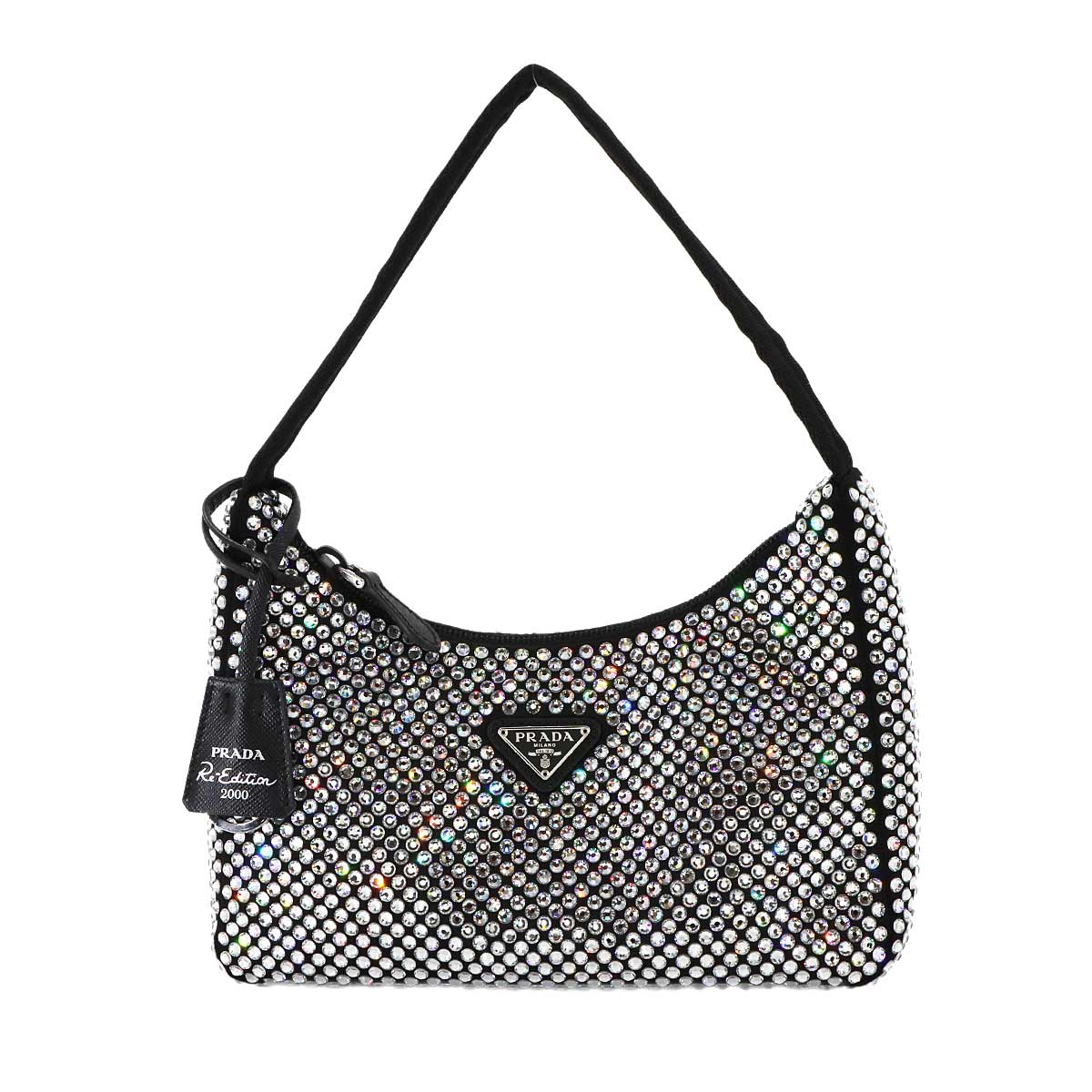 Re-Edition 2000 Mini Hand Bag Satin Rhinestone Black 1NE515