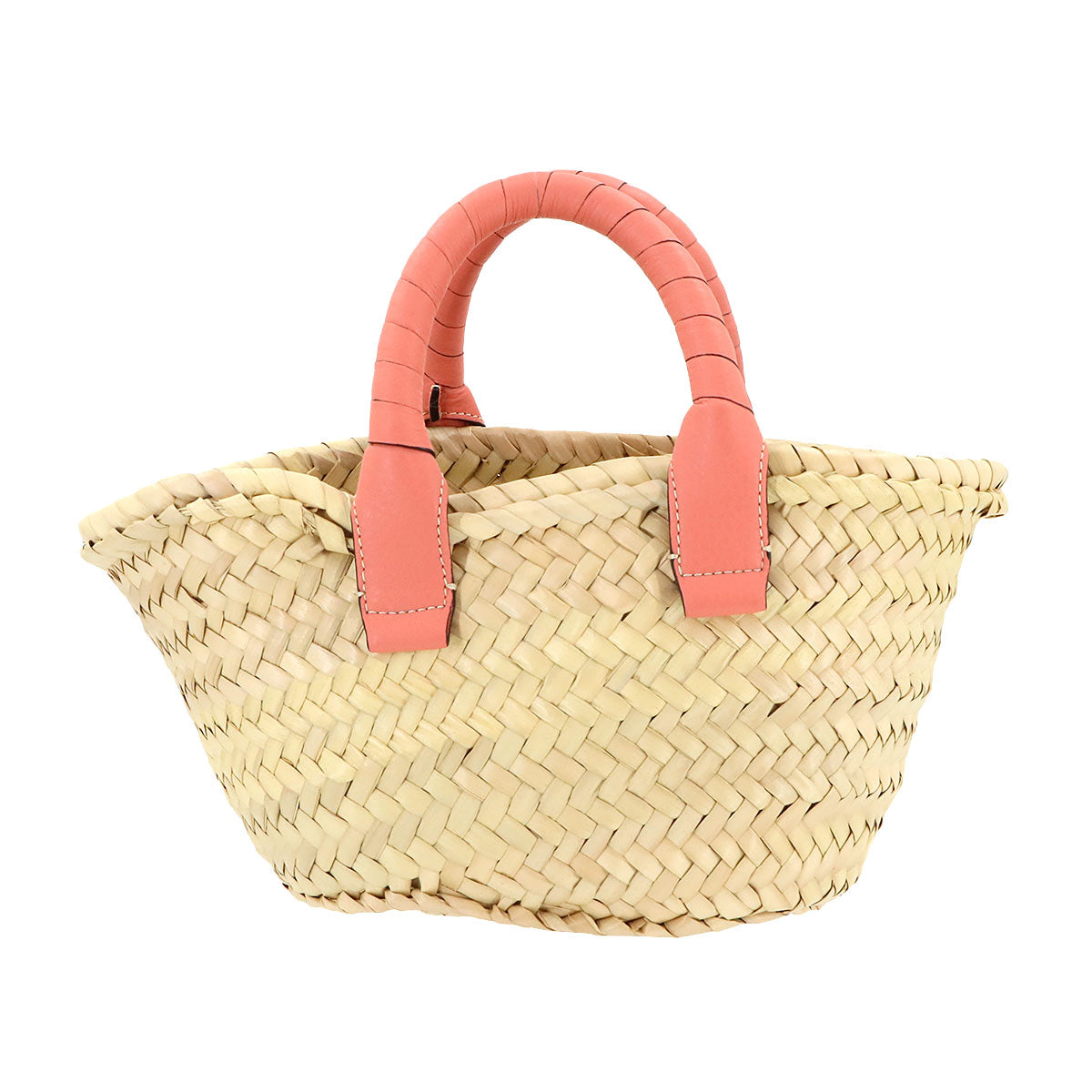 Chloe Marcie Mini Basket Hand Bag Raffia Leather Beige Pink Purse