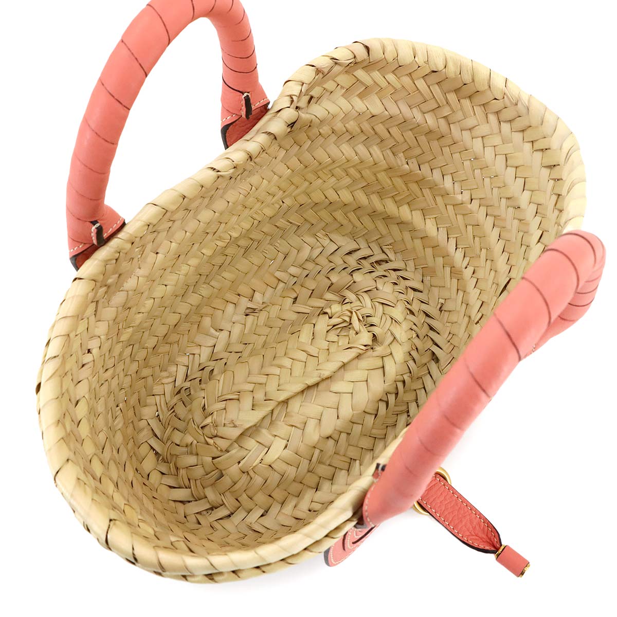 Chloe Marcie Mini Basket Hand Bag Raffia Leather Beige Pink Purse