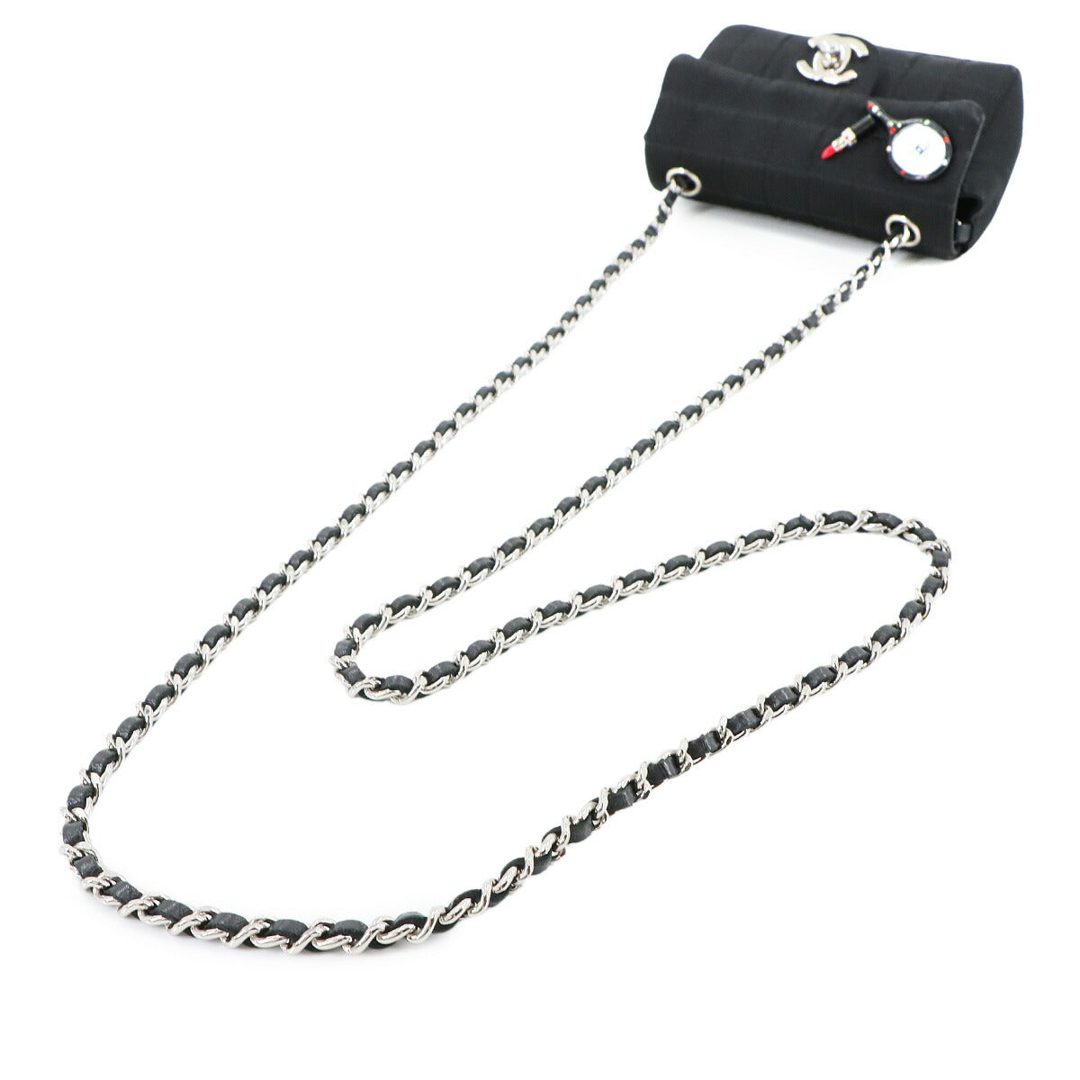 Chocolate bar Lipstick Mini Chain Shoulder Bag Satin Black