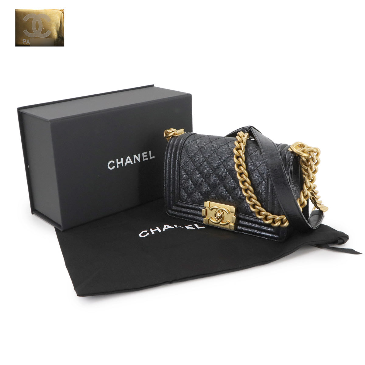BOY CHANEL Small Chain Shoulder Bag Leather Black A67085