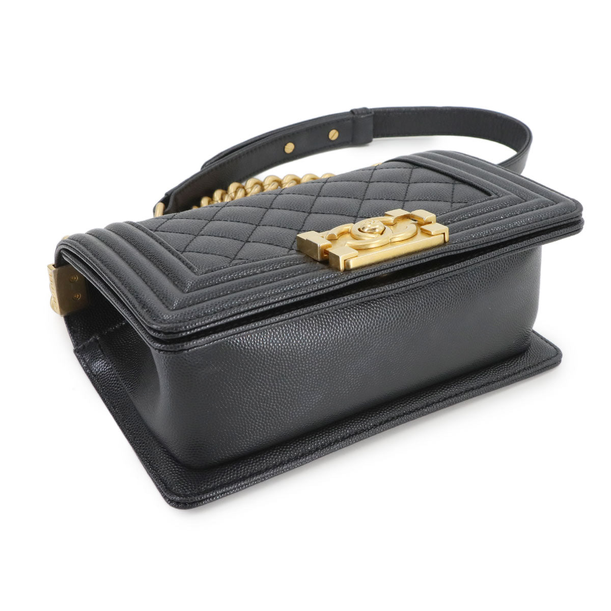 BOY CHANEL Small Chain Shoulder Bag Leather Black A67085