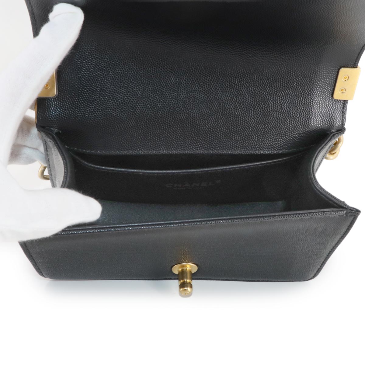 BOY CHANEL Small Chain Shoulder Bag Leather Black A67085