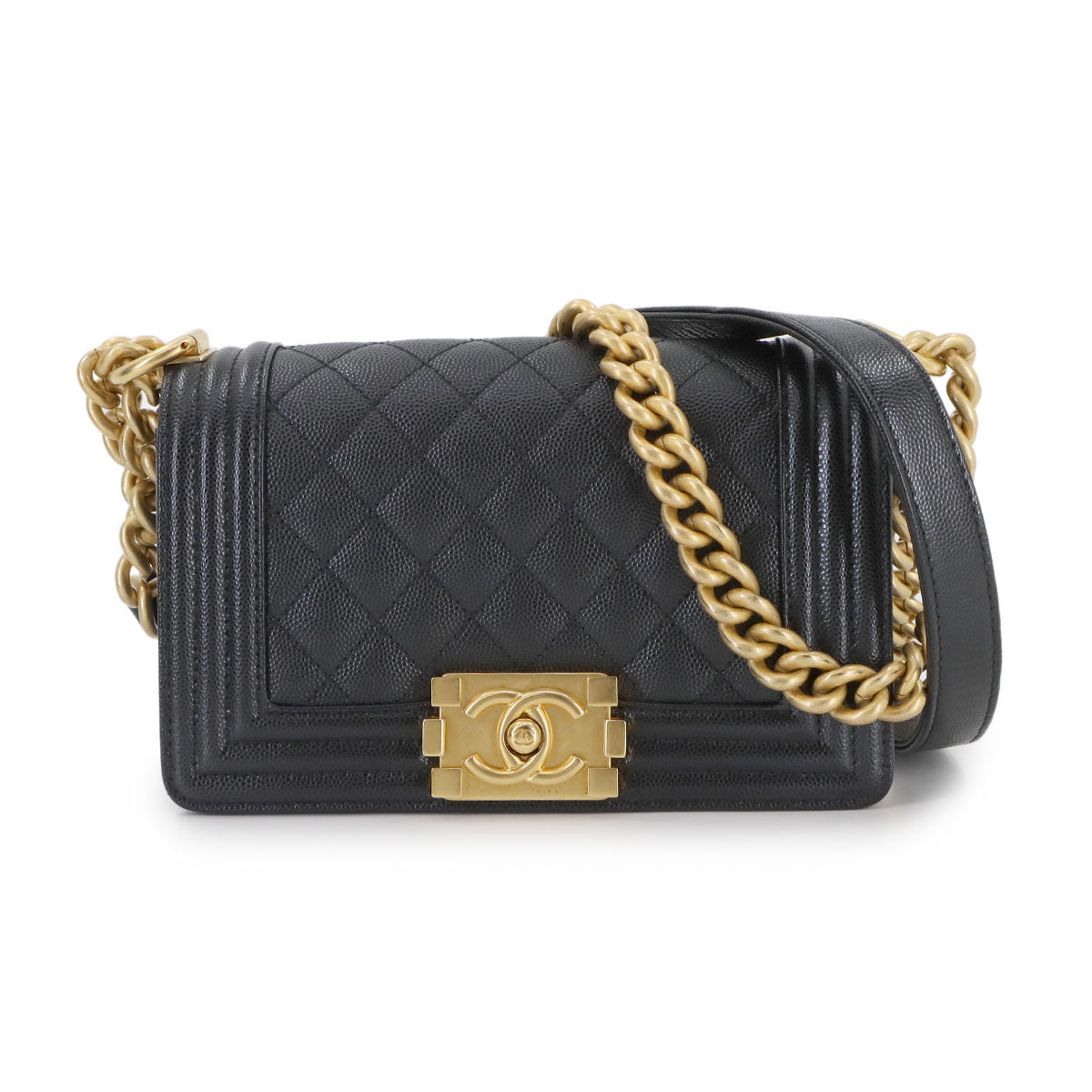 BOY CHANEL Small Chain Shoulder Bag Leather Black A67085