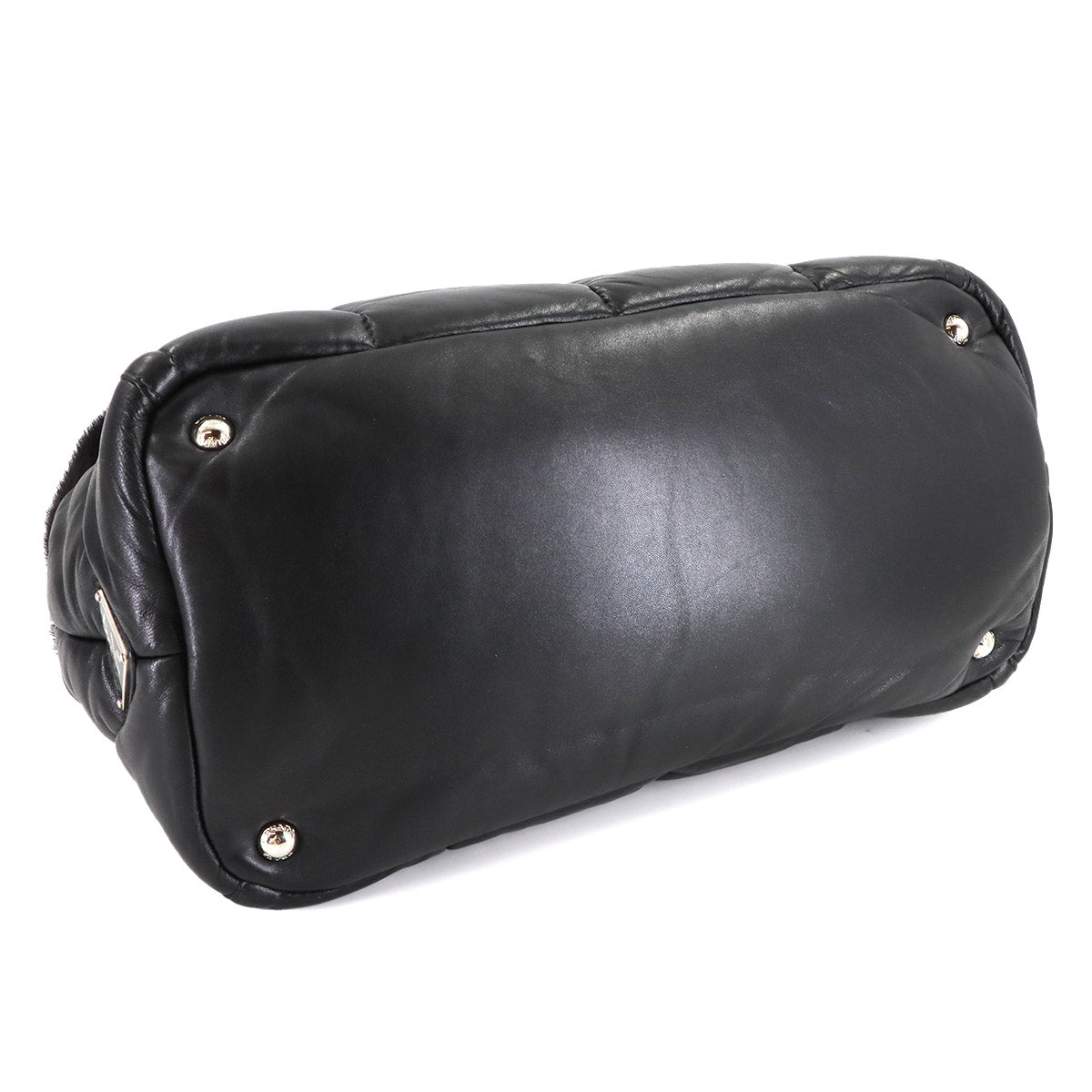 2way Tote Shoulder Bag Leather Fur Black Purse