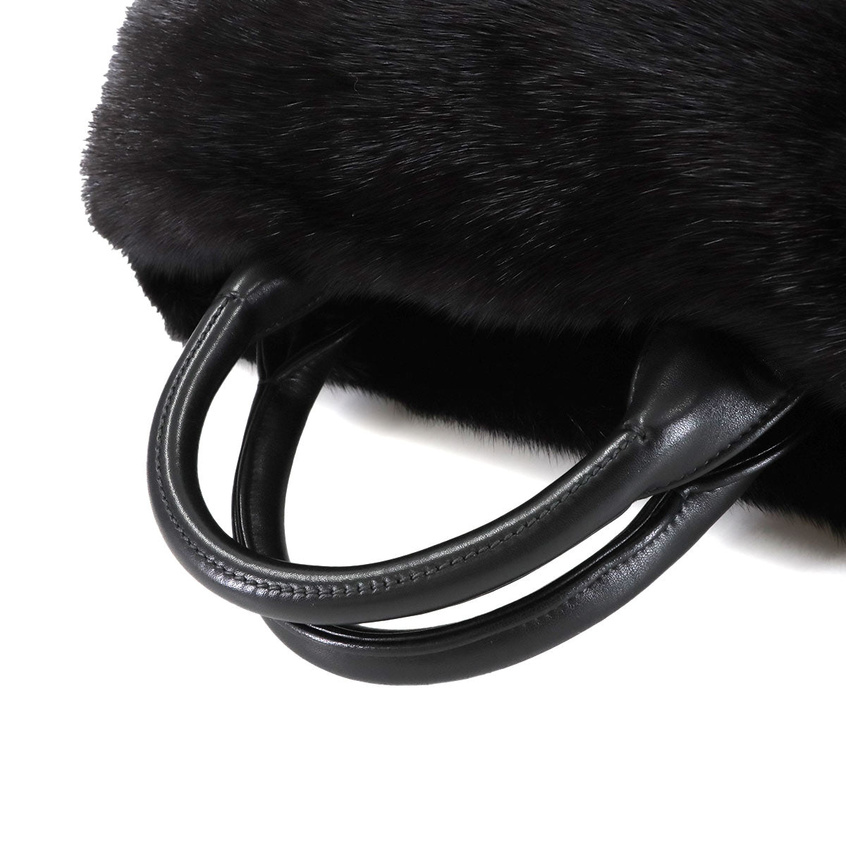 2way Tote Shoulder Bag Leather Fur Black Purse