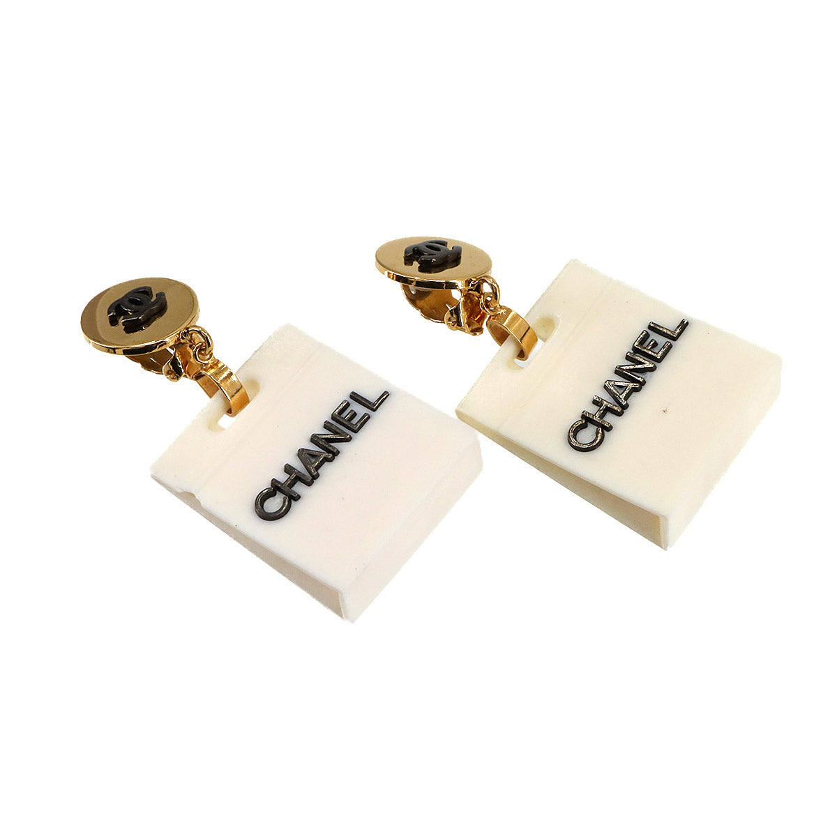 Shopping Bag Swing Earrings White Gold Vintage Accessory