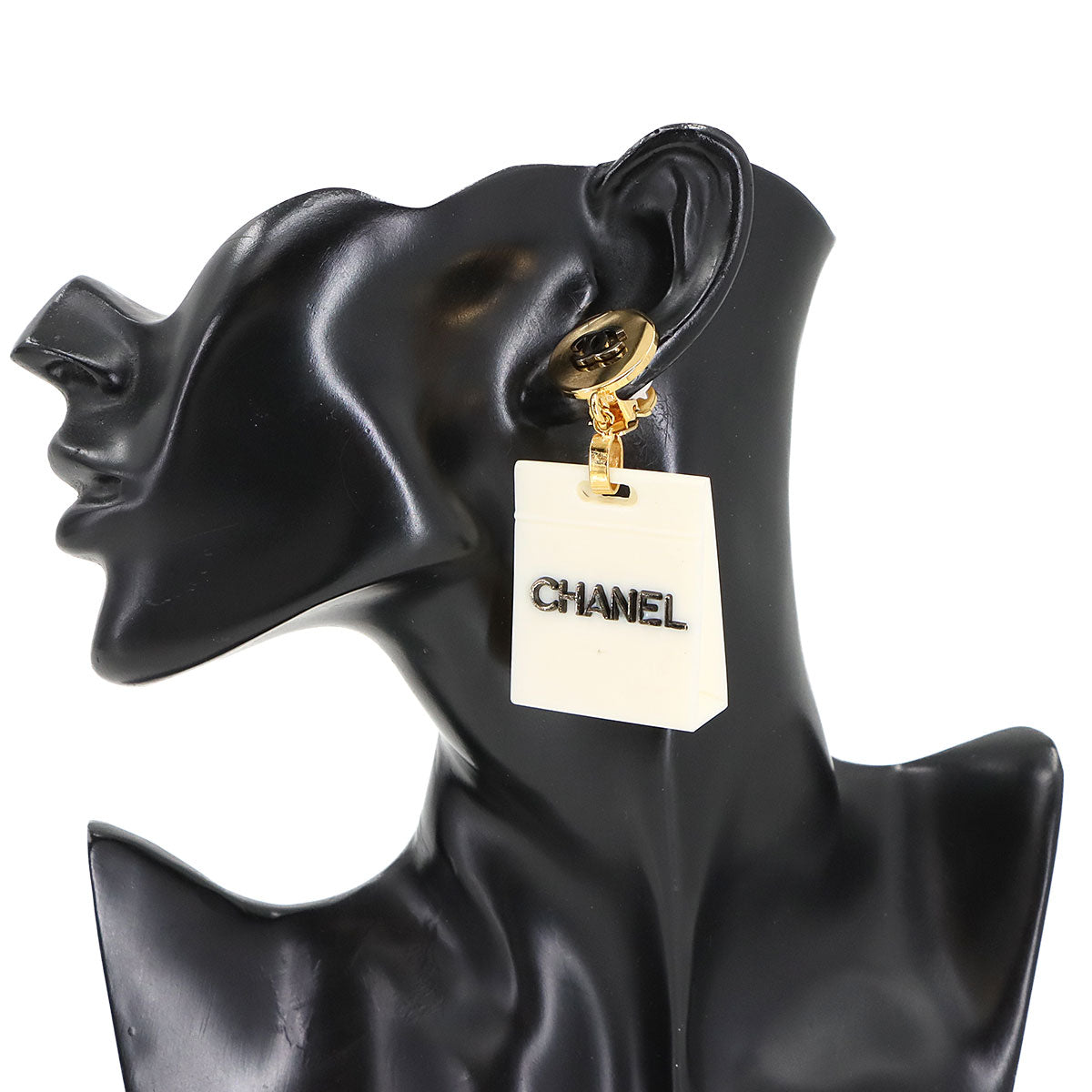 Shopping Bag Swing Earrings White Gold Vintage Accessory