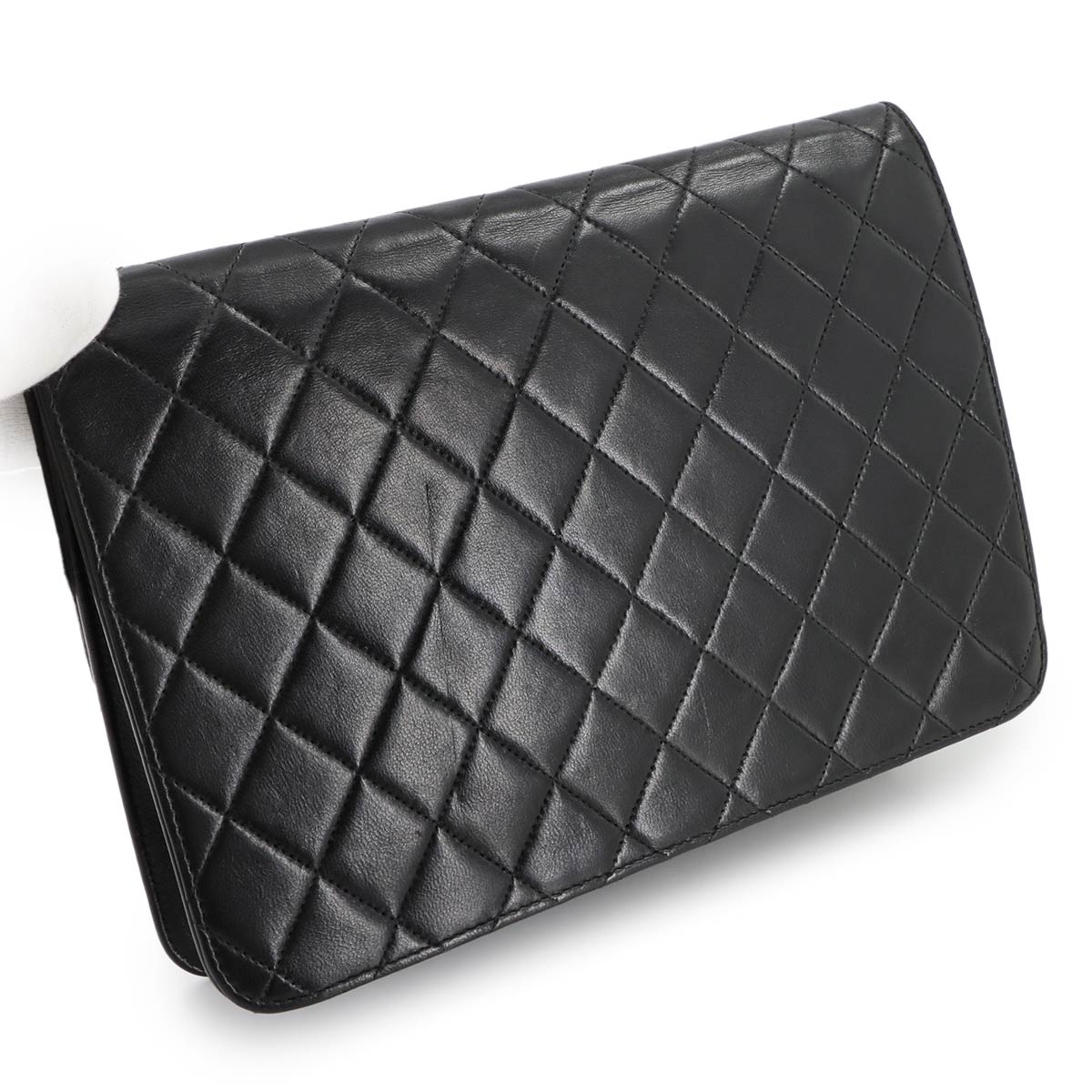 Matelasse Chain Shoulder Bag Leather Black Vintage Purse