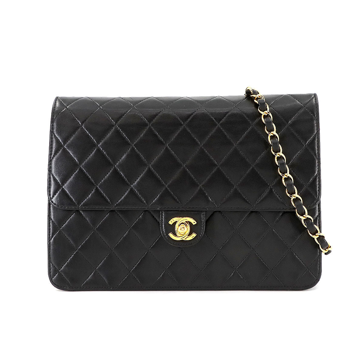 Matelasse Chain Shoulder Bag Leather Black Vintage Purse