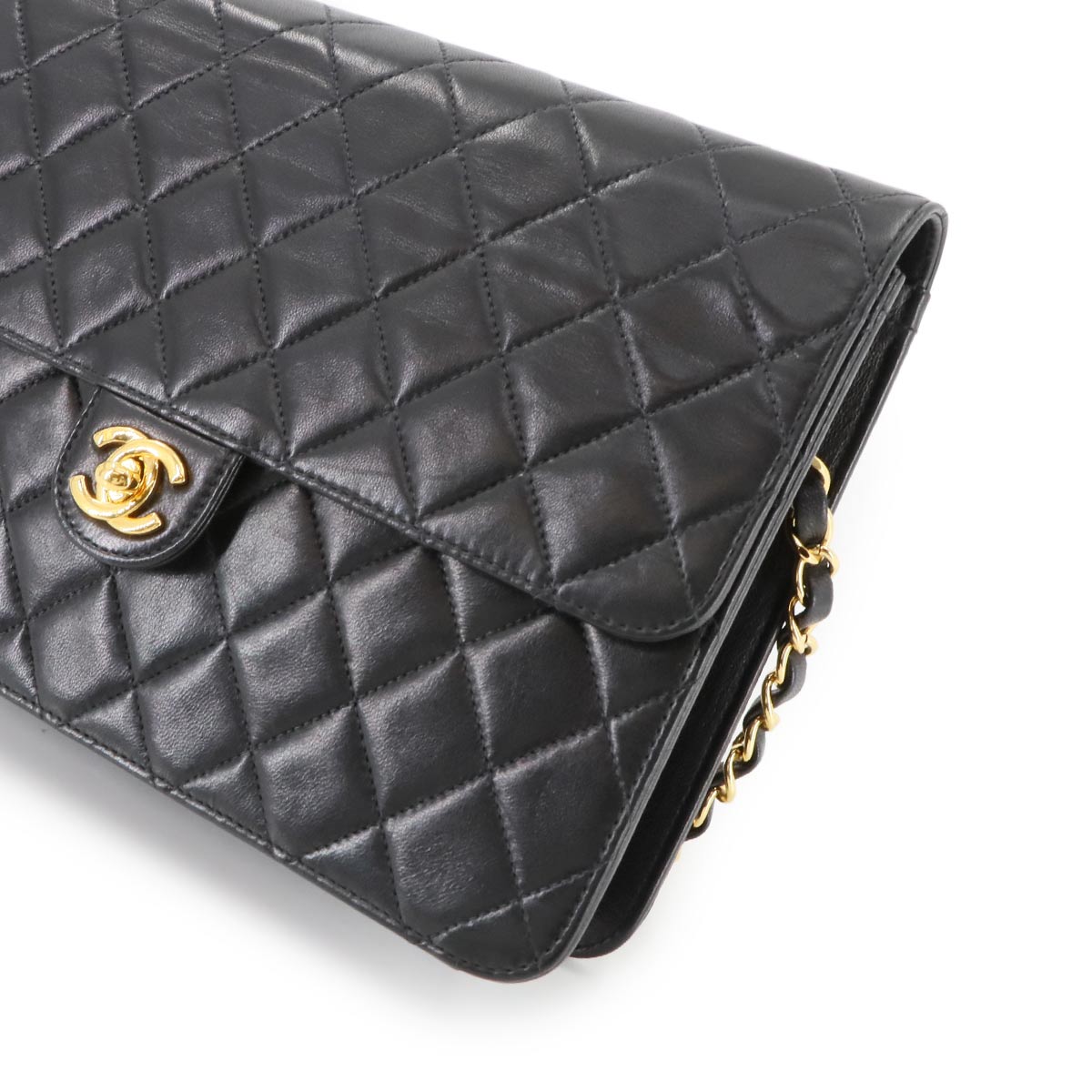 Matelasse Chain Shoulder Bag Leather Black A03570 Vintage