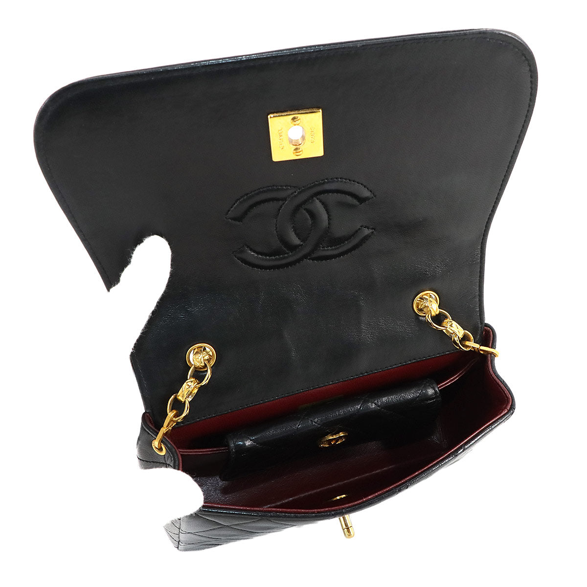 Matelasse Bijou Chain Shoulder Bag Leather Black Purse