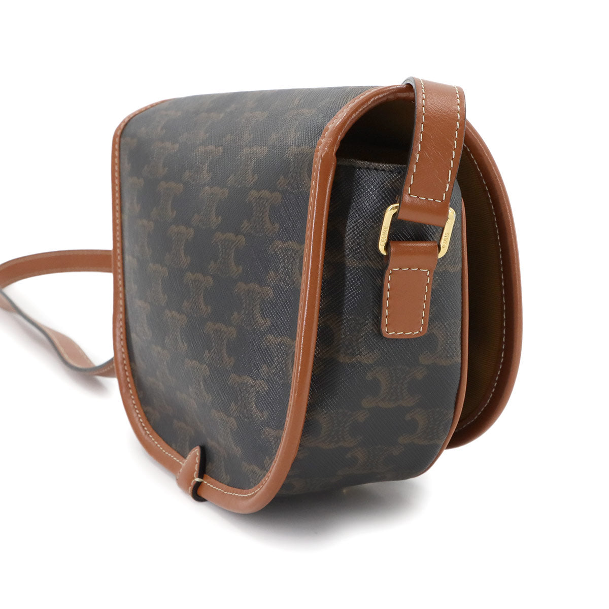 CELINE Triomphe Medium Folco Shoulder Bag PVC Leather Tan 191502BZJ