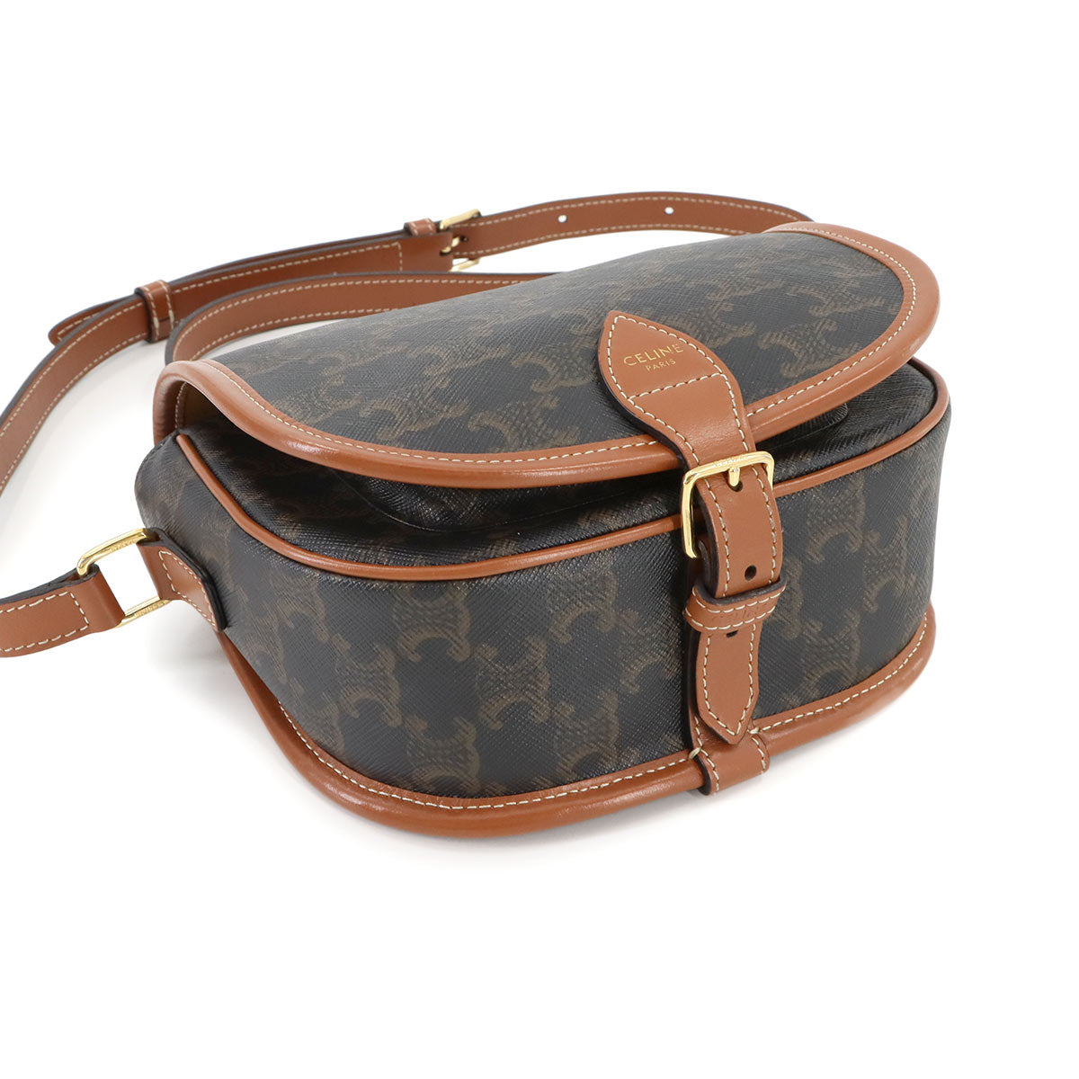 CELINE Triomphe Medium Folco Shoulder Bag PVC Leather Tan 191502BZJ