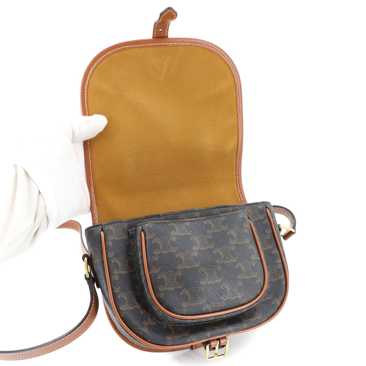 CELINE Triomphe Medium Folco Shoulder Bag PVC Leather Tan 191502BZJ