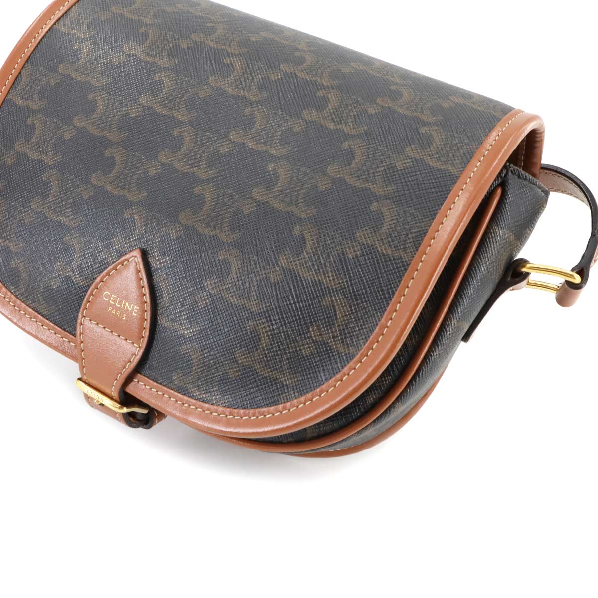 CELINE Triomphe Medium Folco Shoulder Bag PVC Leather Tan 191502BZJ