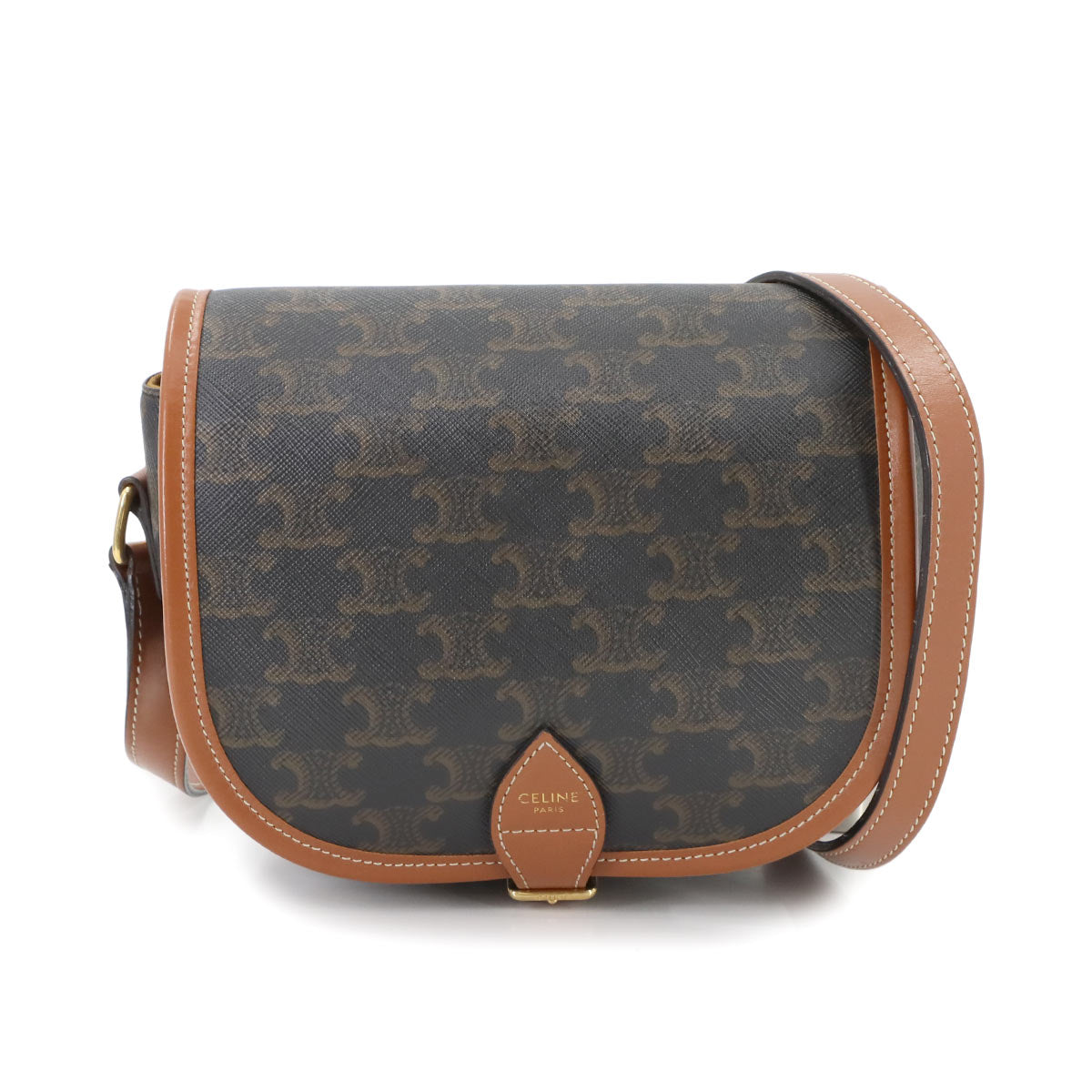 CELINE Triomphe Medium Folco Shoulder Bag PVC Leather Tan 191502BZJ