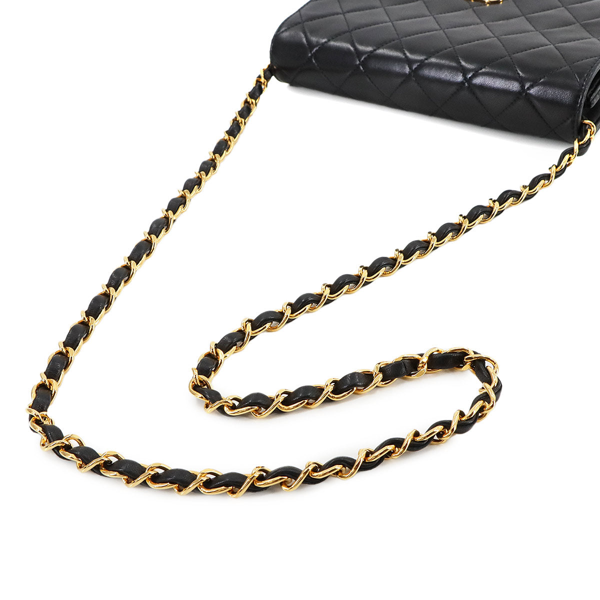 Matelasse Chain Shoulder Bag Leather Black Vintage Purse