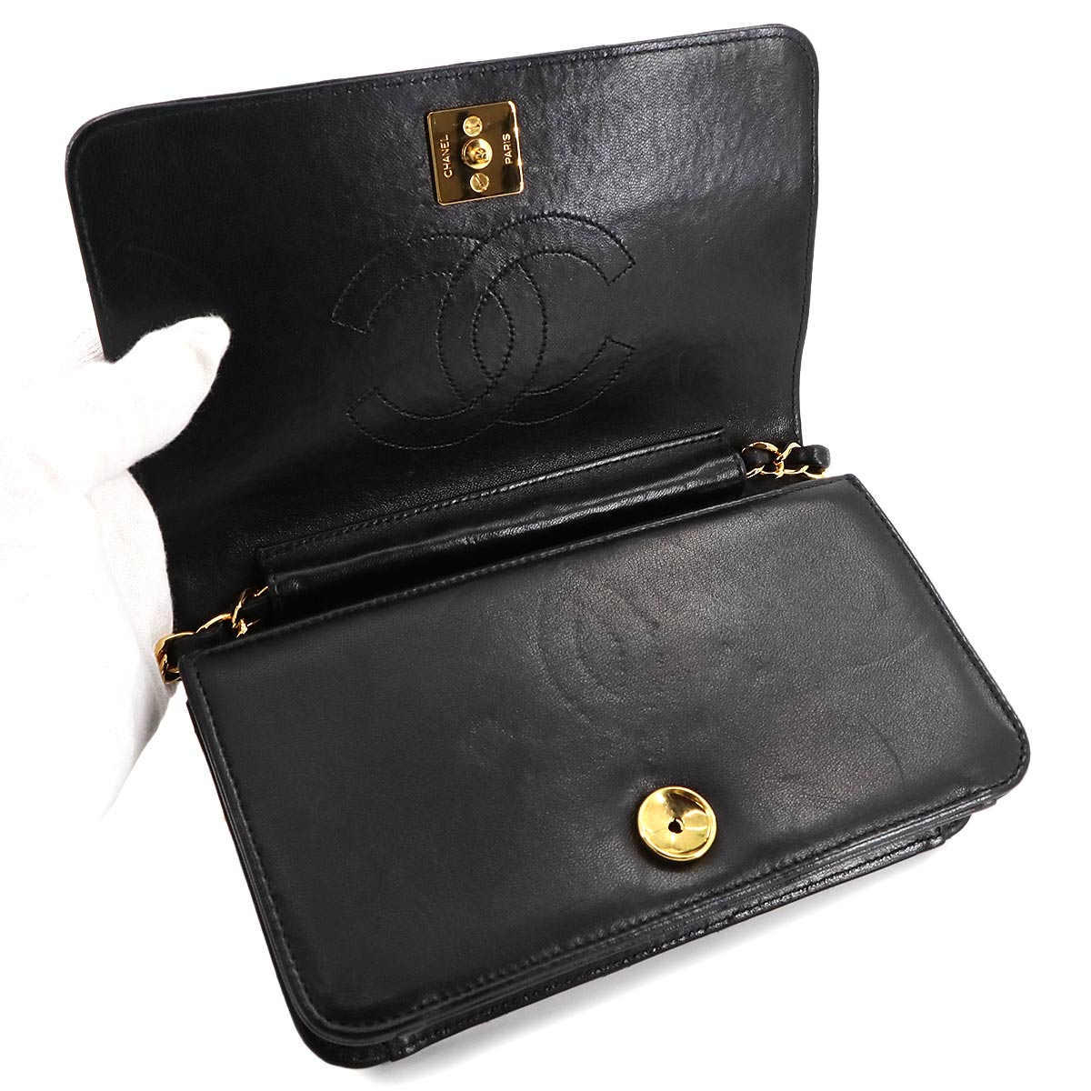 Matelasse Chain Shoulder Bag Leather Black Vintage Purse