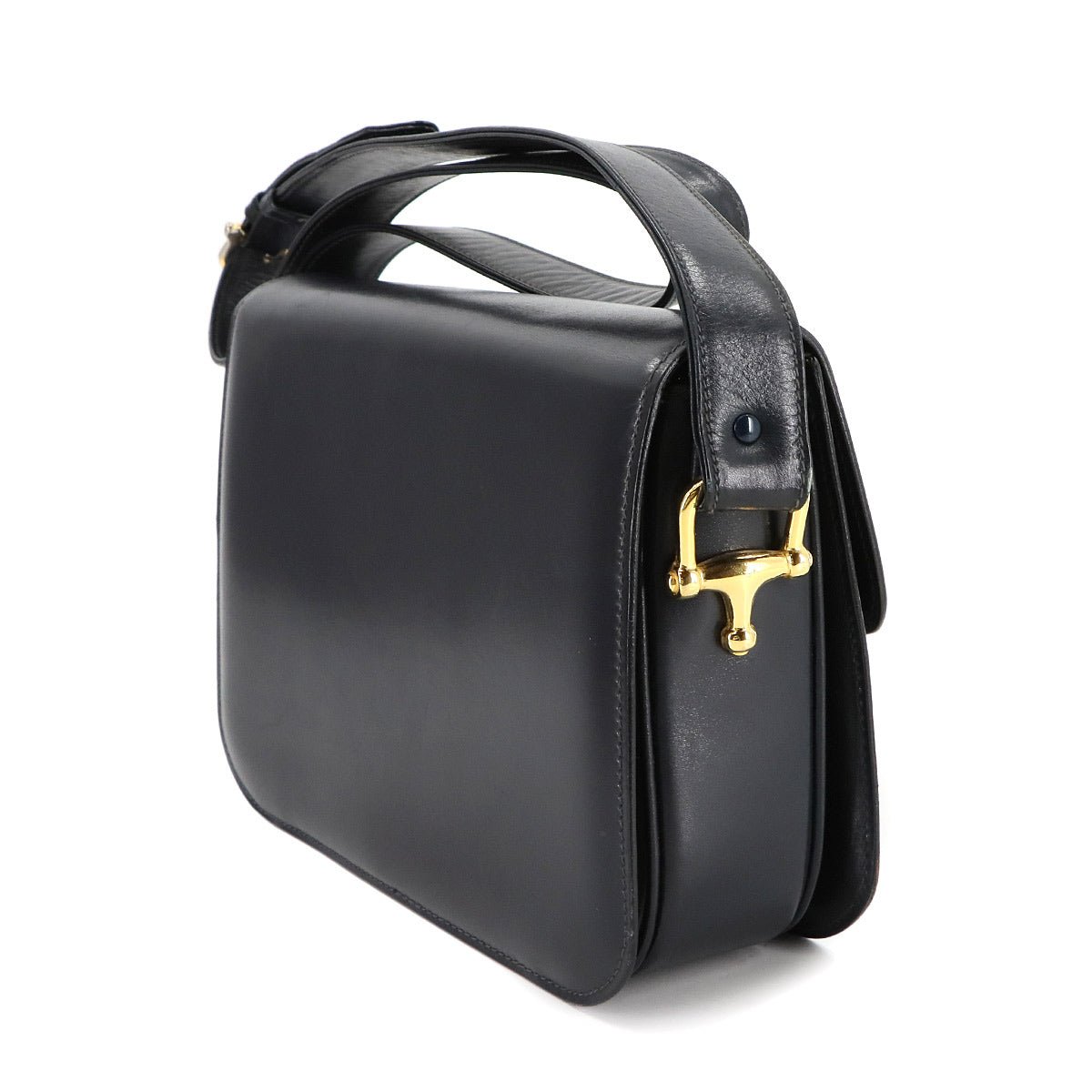 Horse Carriage Shoulder Bag Leather Suede Navy Vintage Purse