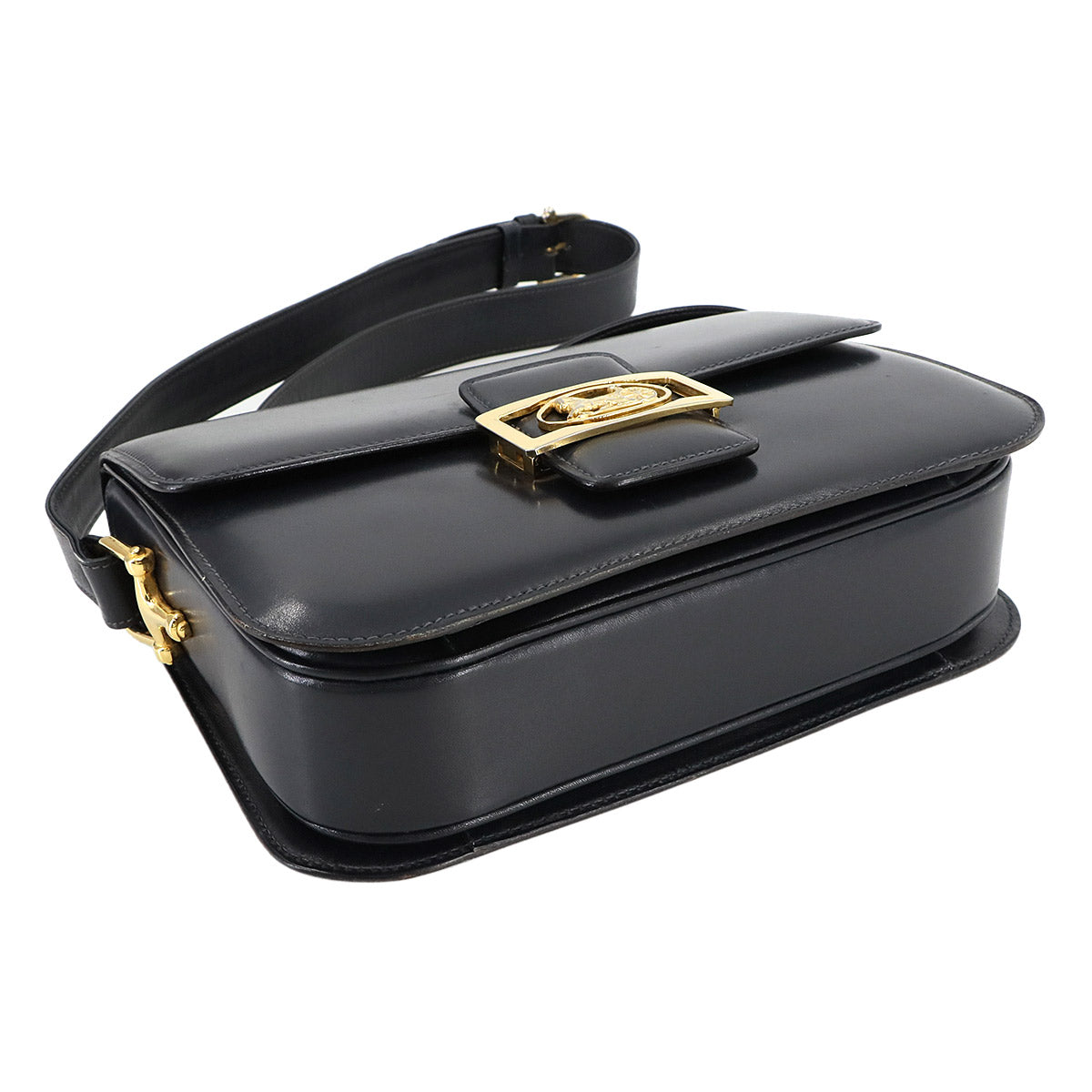 Horse Carriage Shoulder Bag Leather Suede Navy Vintage Purse