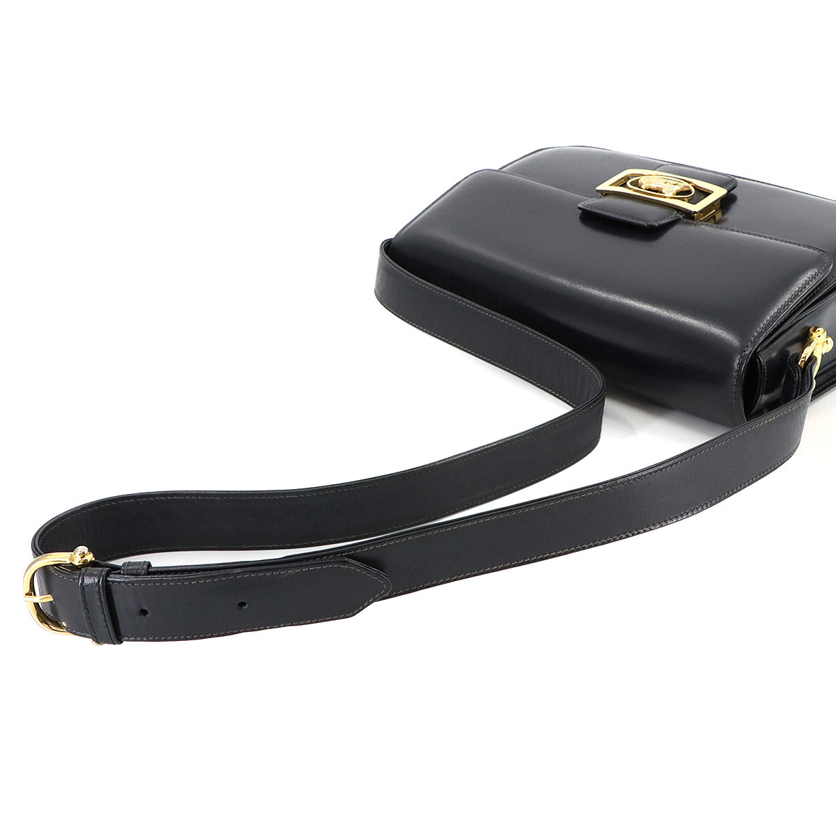 Horse Carriage Shoulder Bag Leather Suede Navy Vintage Purse