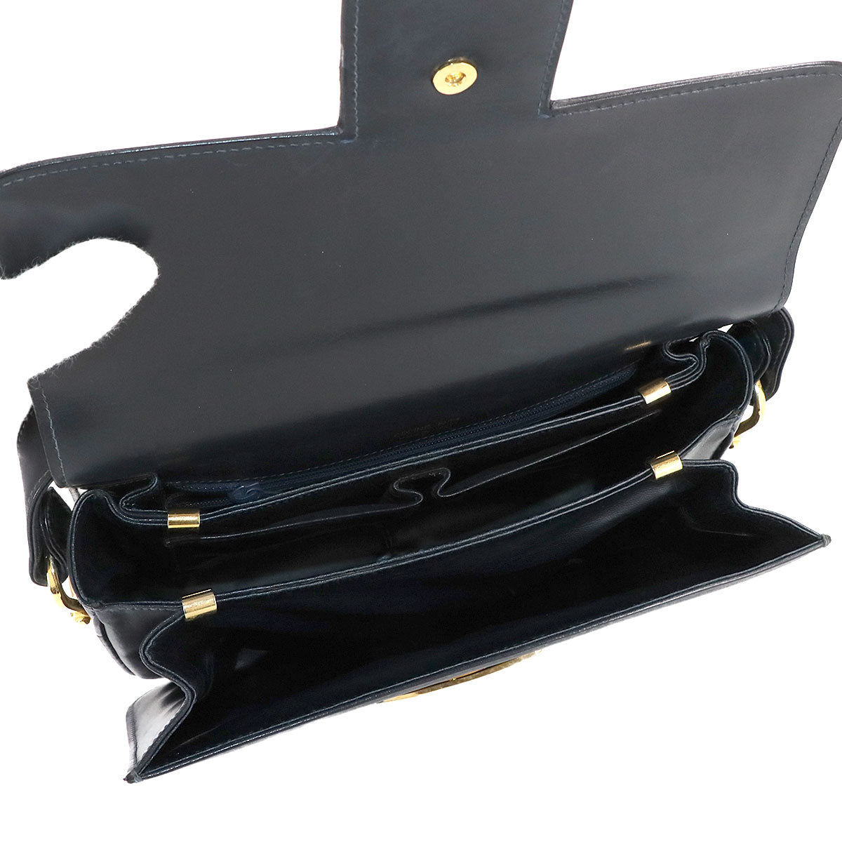 Horse Carriage Shoulder Bag Leather Suede Navy Vintage Purse