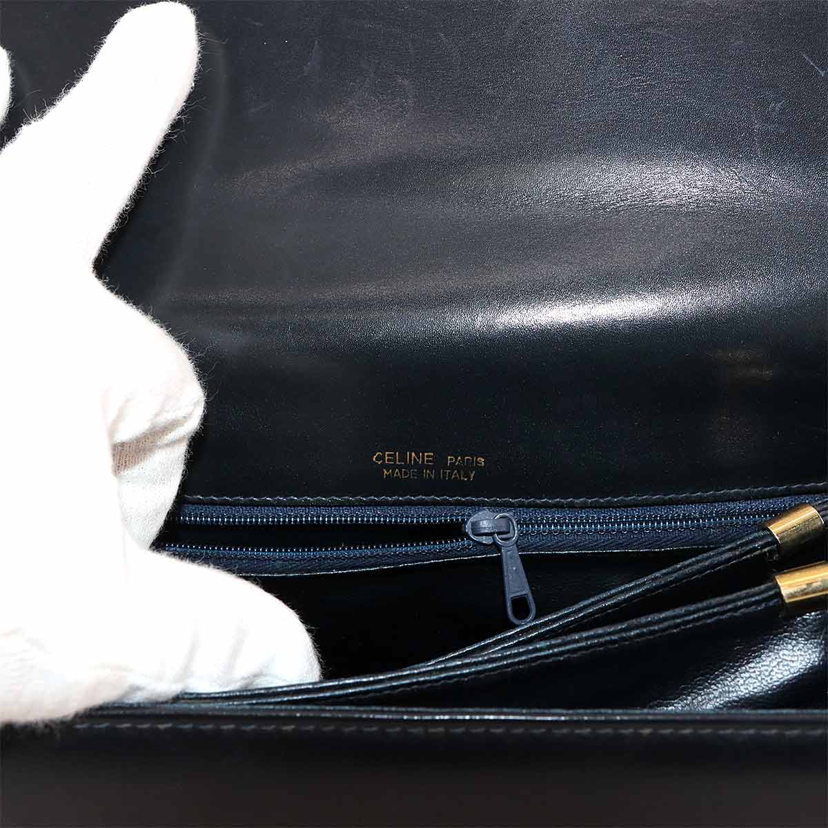 Horse Carriage Shoulder Bag Leather Suede Navy Vintage Purse