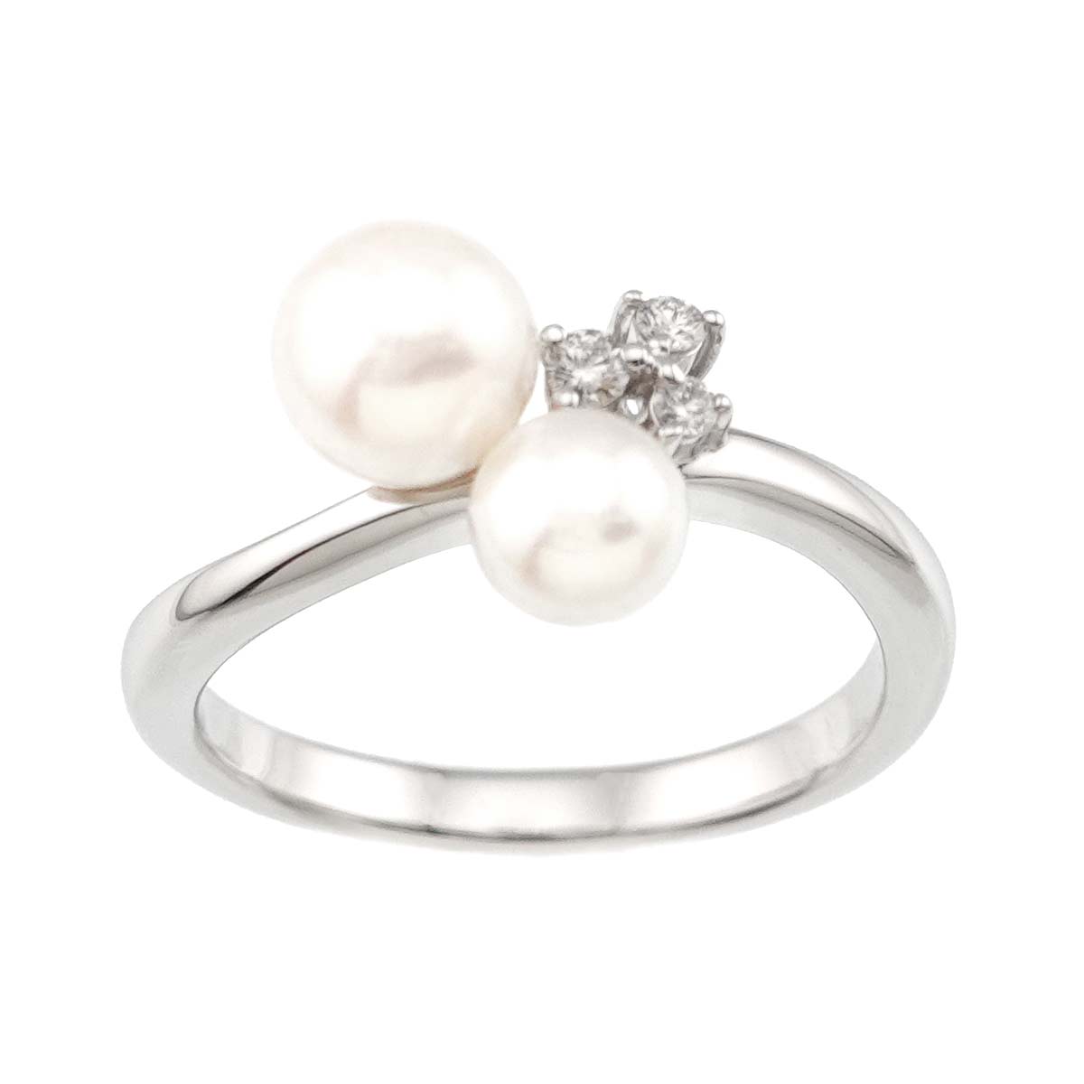 TASAKI Akoya Pearl 6.1-4.9mm Diamond 0.05ct Ring 18K WG 750 5.5-5.75US