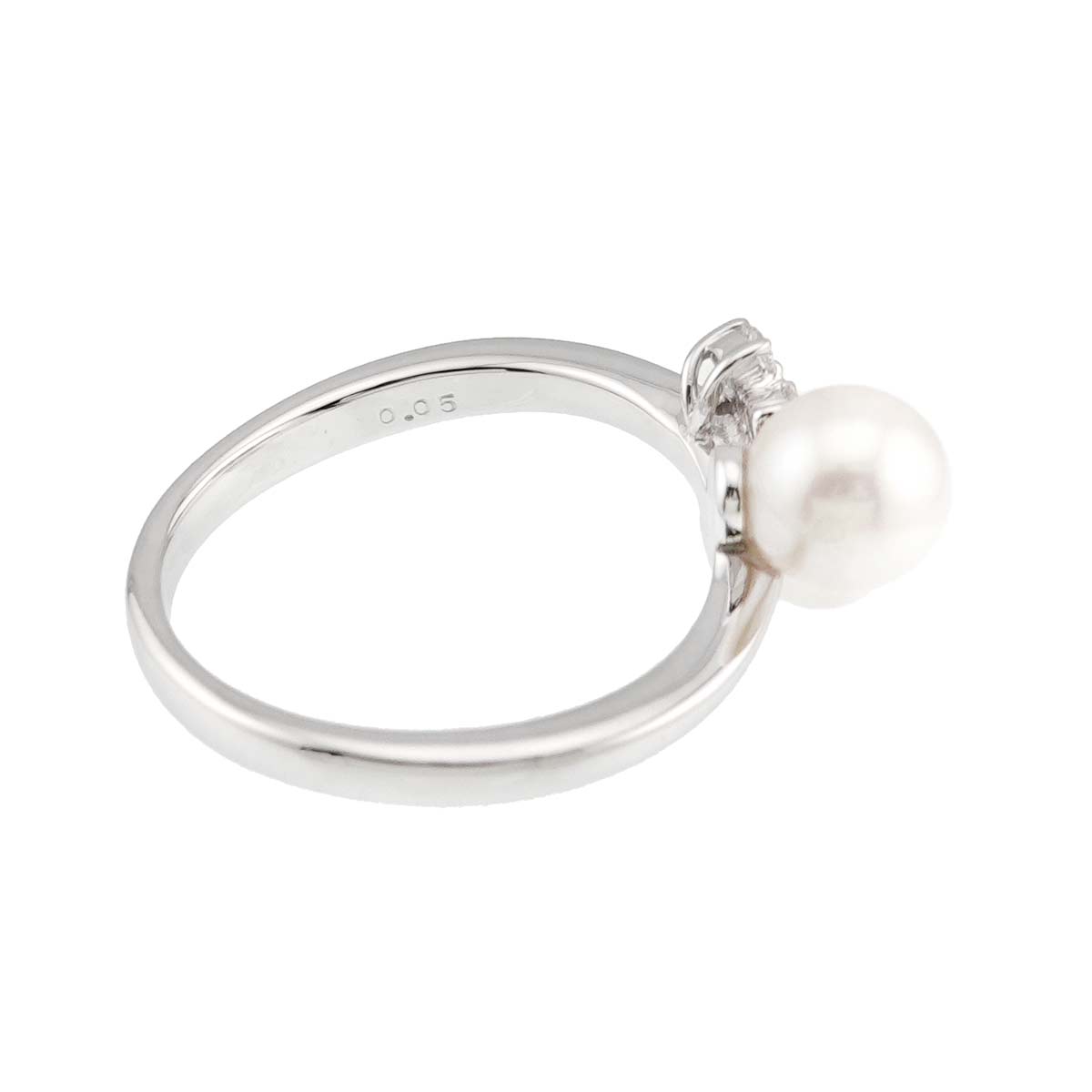TASAKI Akoya Pearl 6.1-4.9mm Diamond 0.05ct Ring 18K WG 750 5.5-5.75US